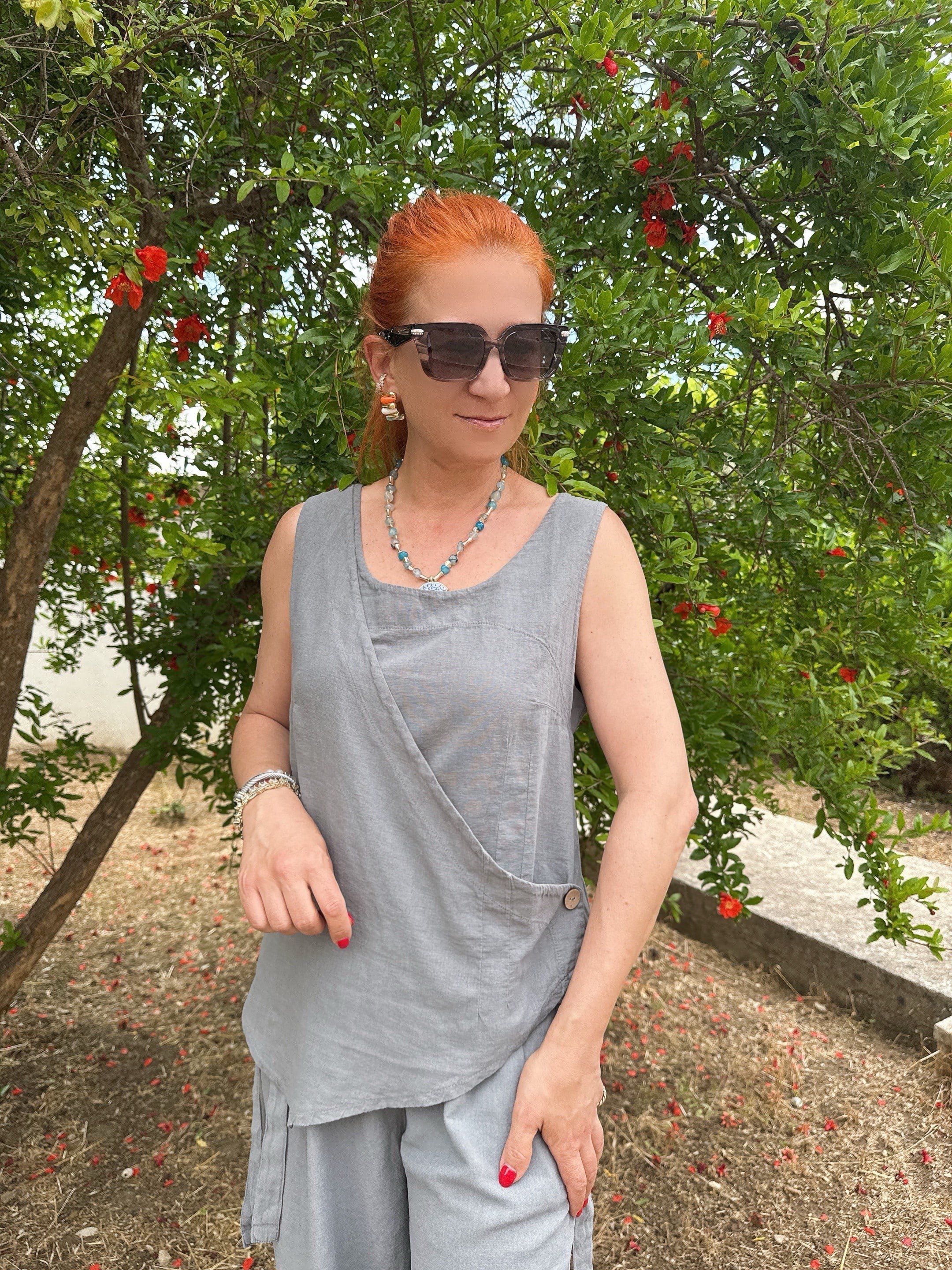 2205 MİNA Pamuklu Bluz Gri