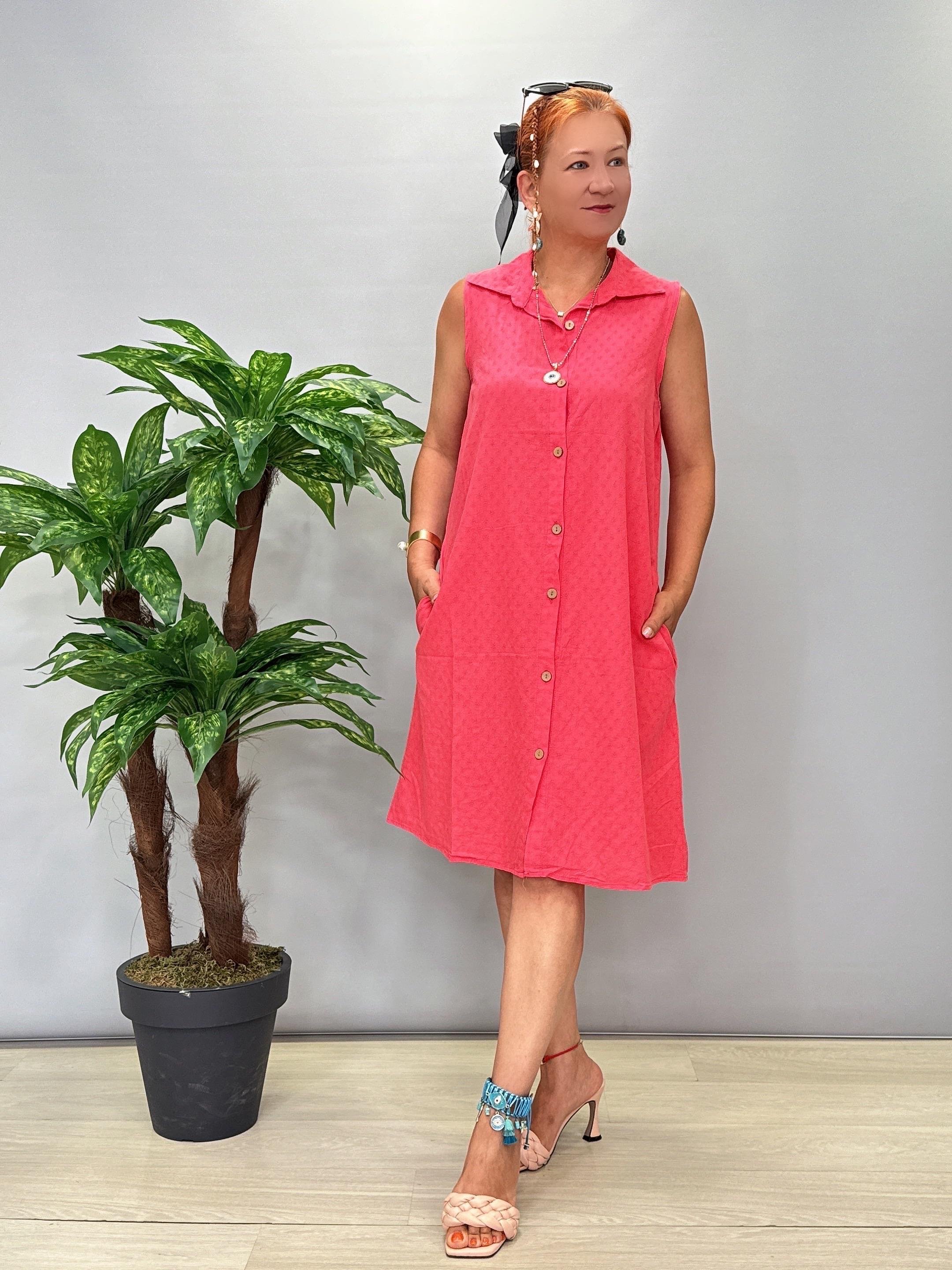 2288 Pamuklu Gömlek Elbise Pembe 