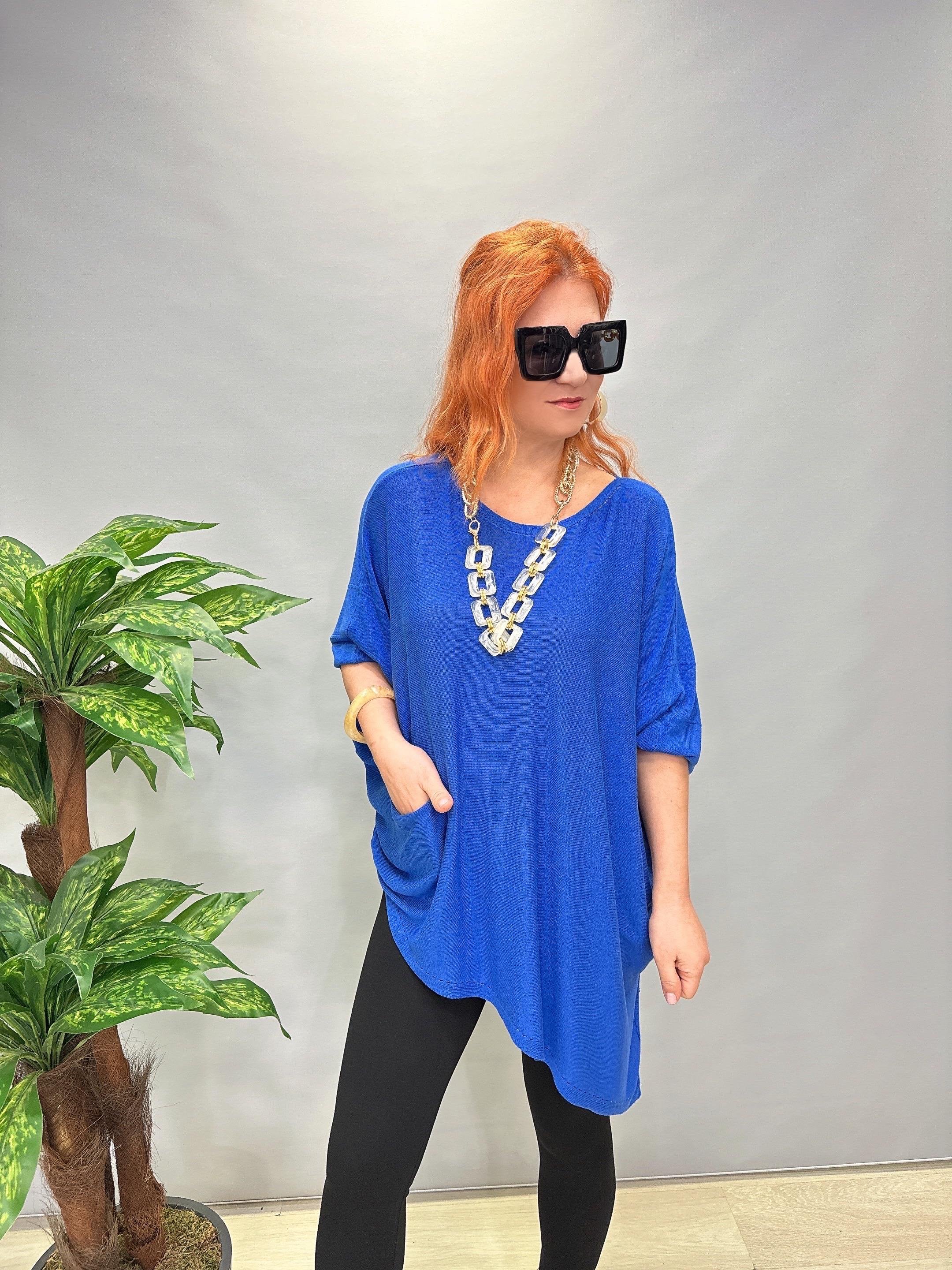 2510 TASARIM ASİMETRİK BLUZ MAVİ