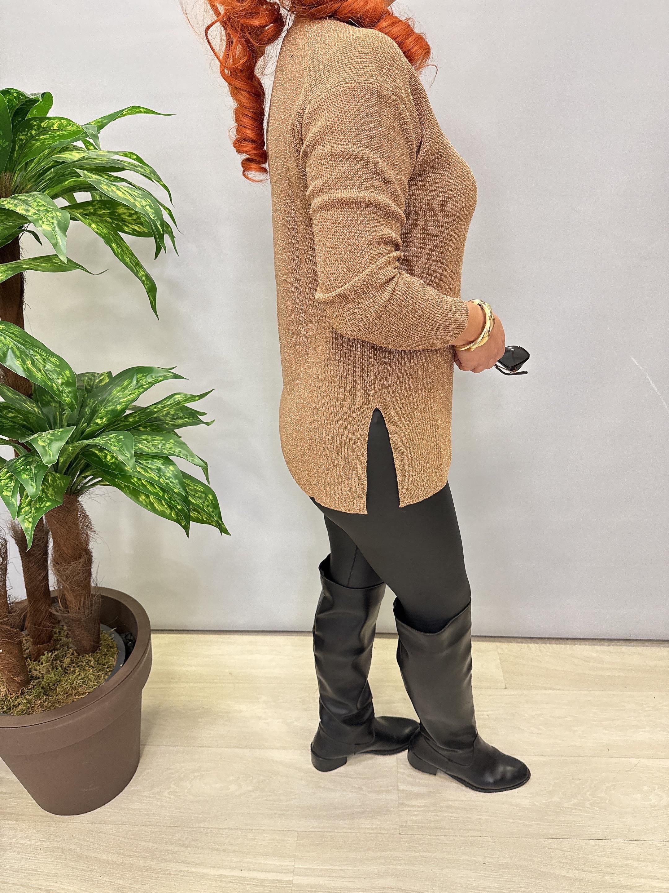 2535 Simli Triko Bluz Gold