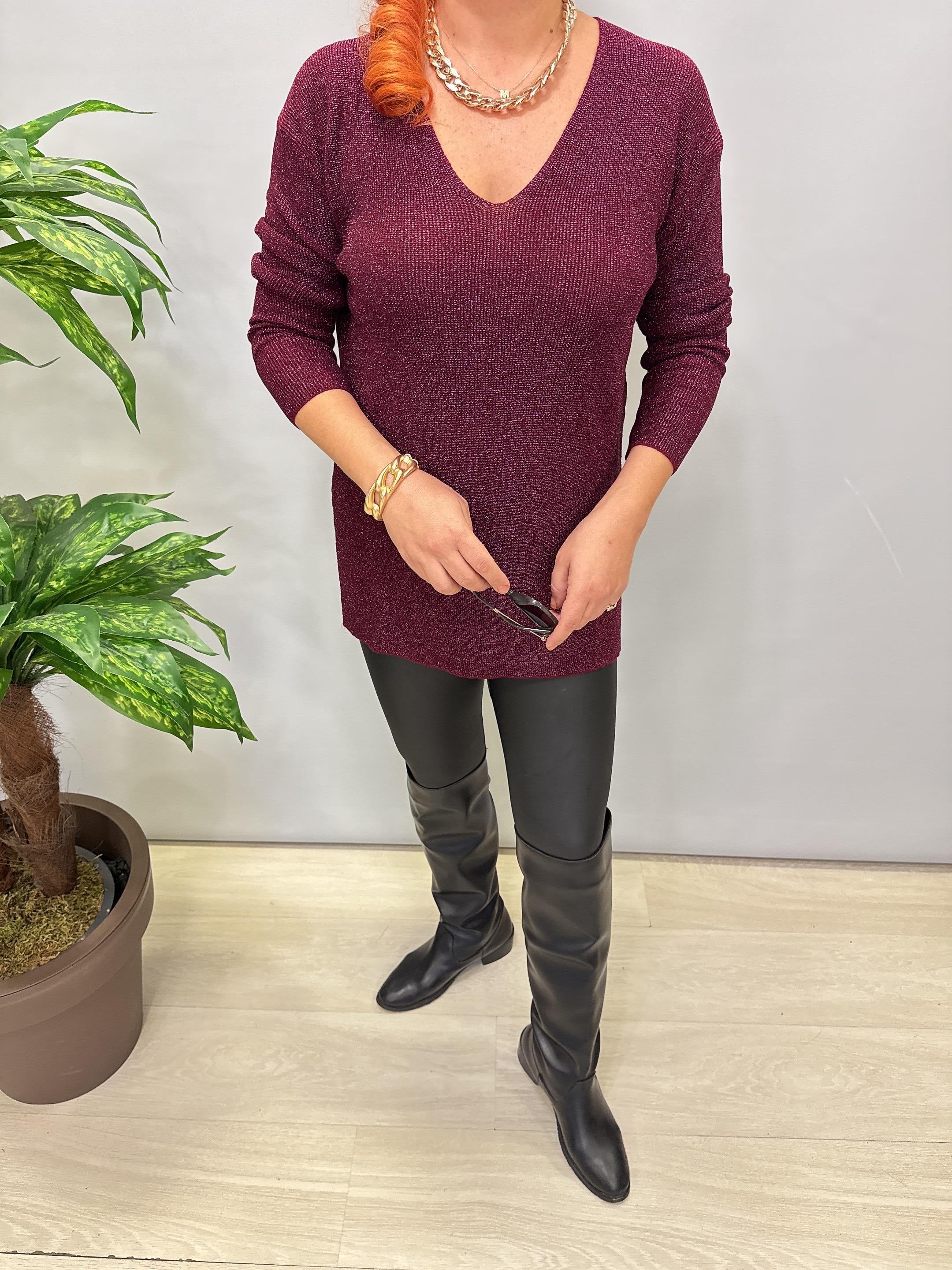 2535 Simli Triko Bluz Vişne