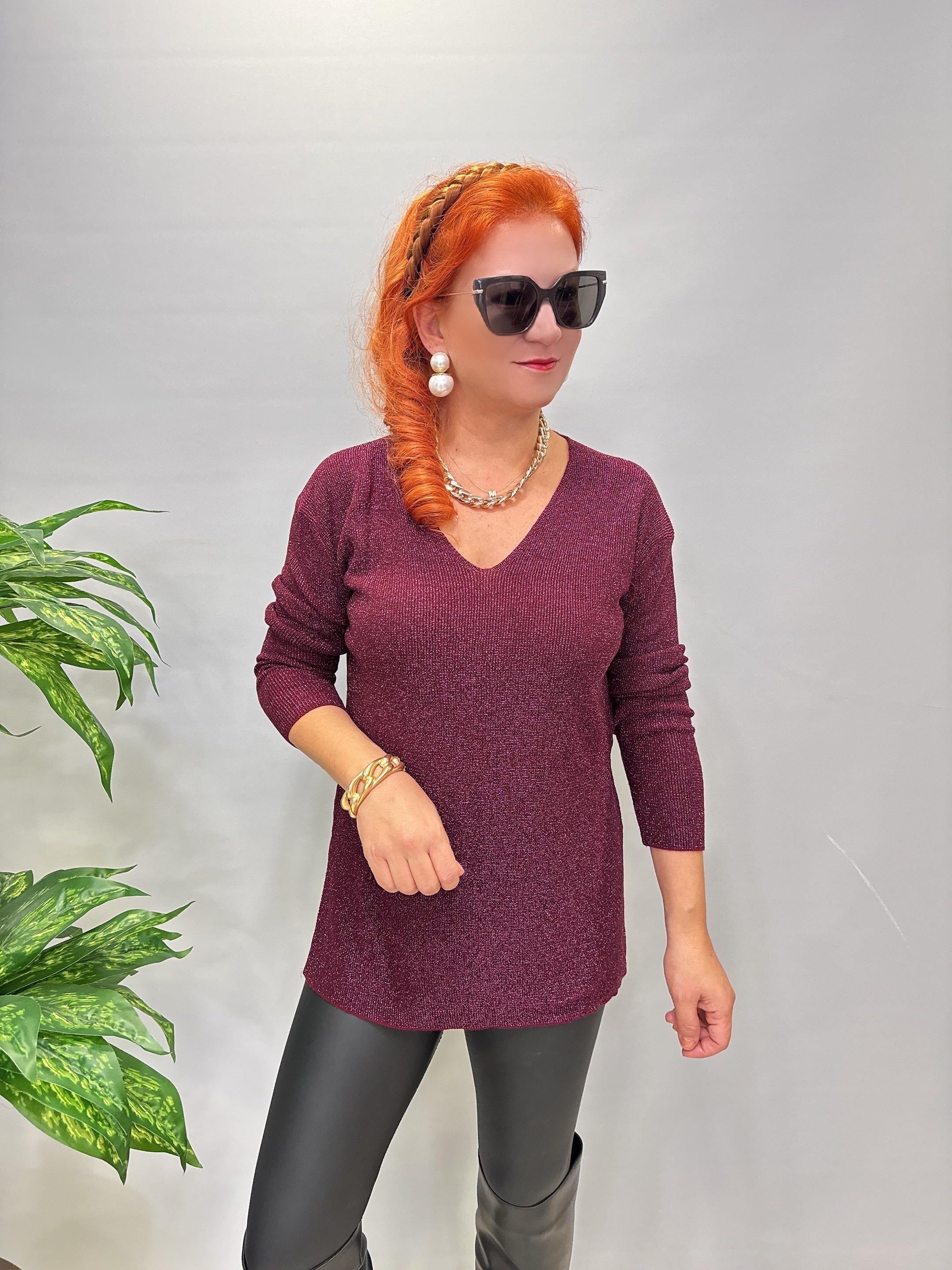 2535 Simli Triko Bluz Vişne