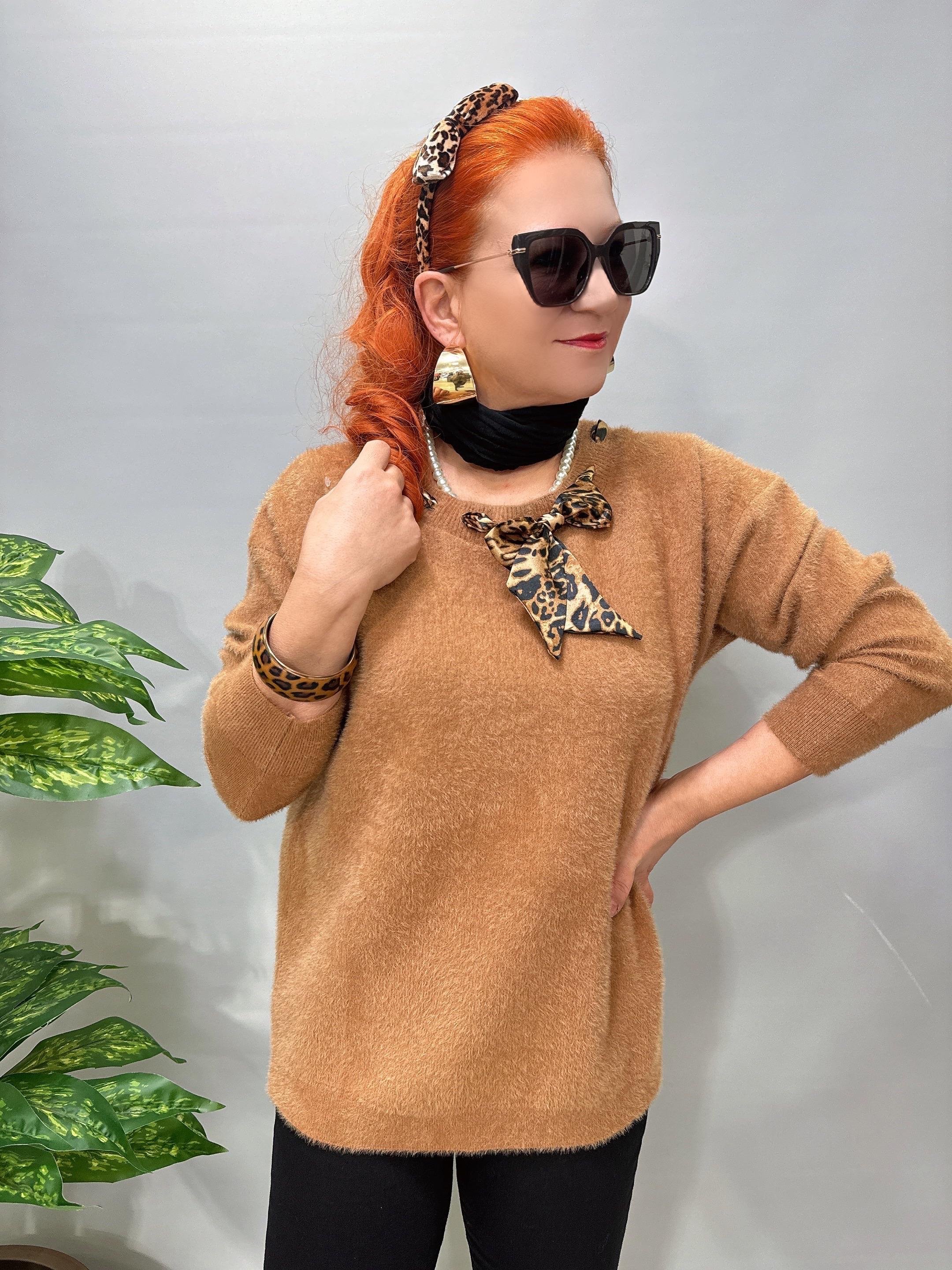 2652 Angora Triko Bluz Camel 