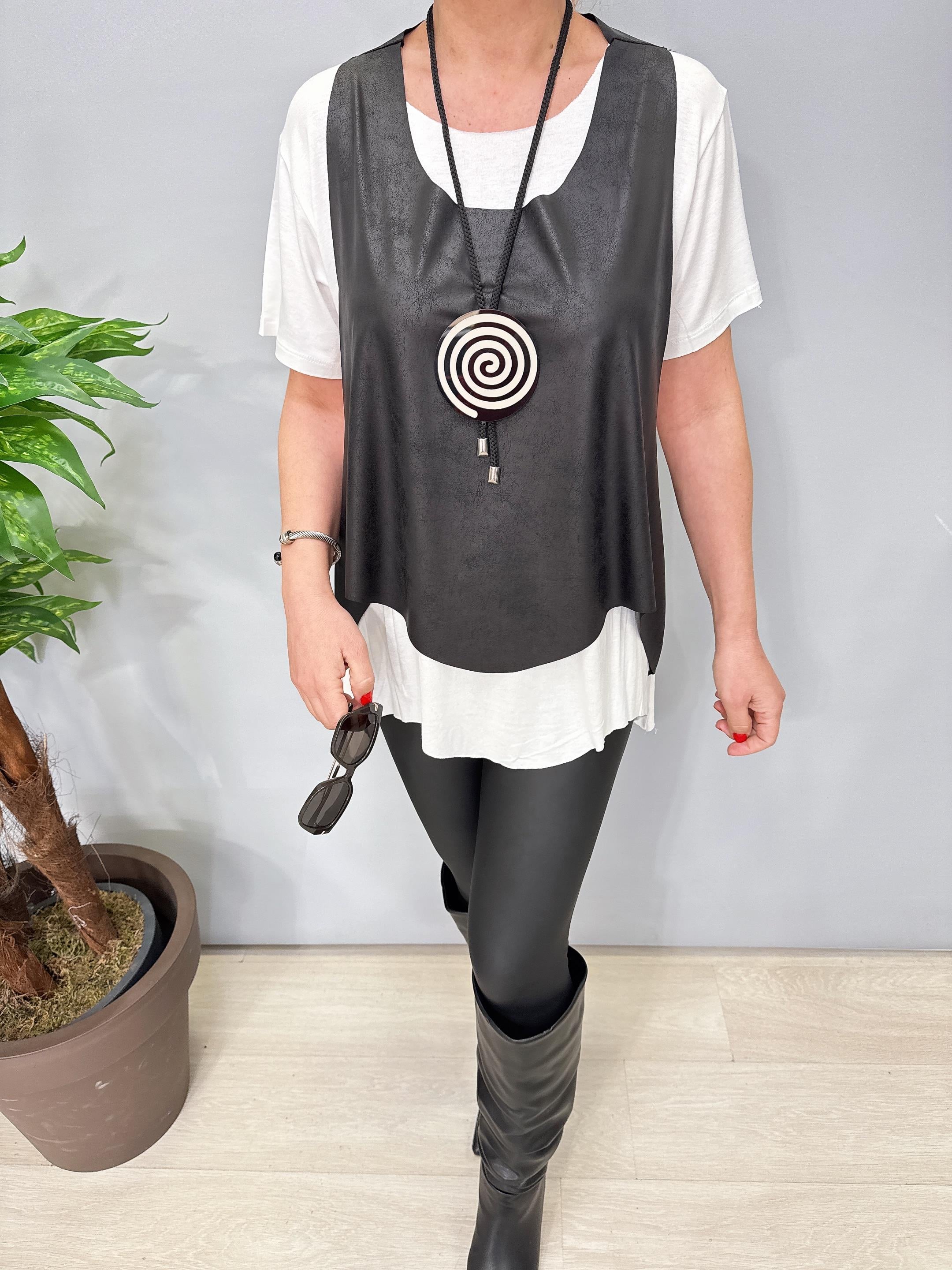 2660 Deri Yelek Basic Ve Kolye Dahil Beyaz