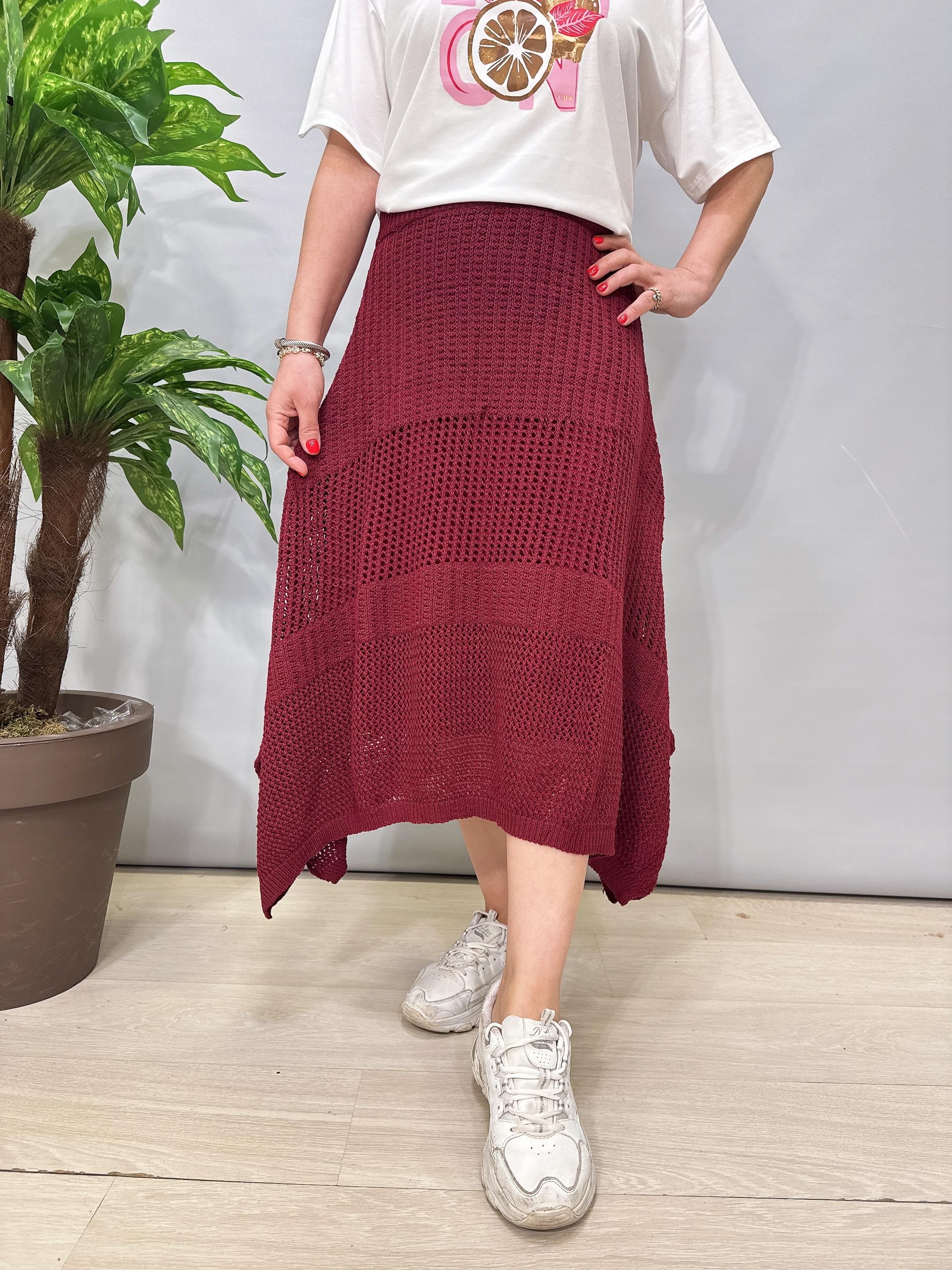 2663 Pamuklu Örme Etek Bordo