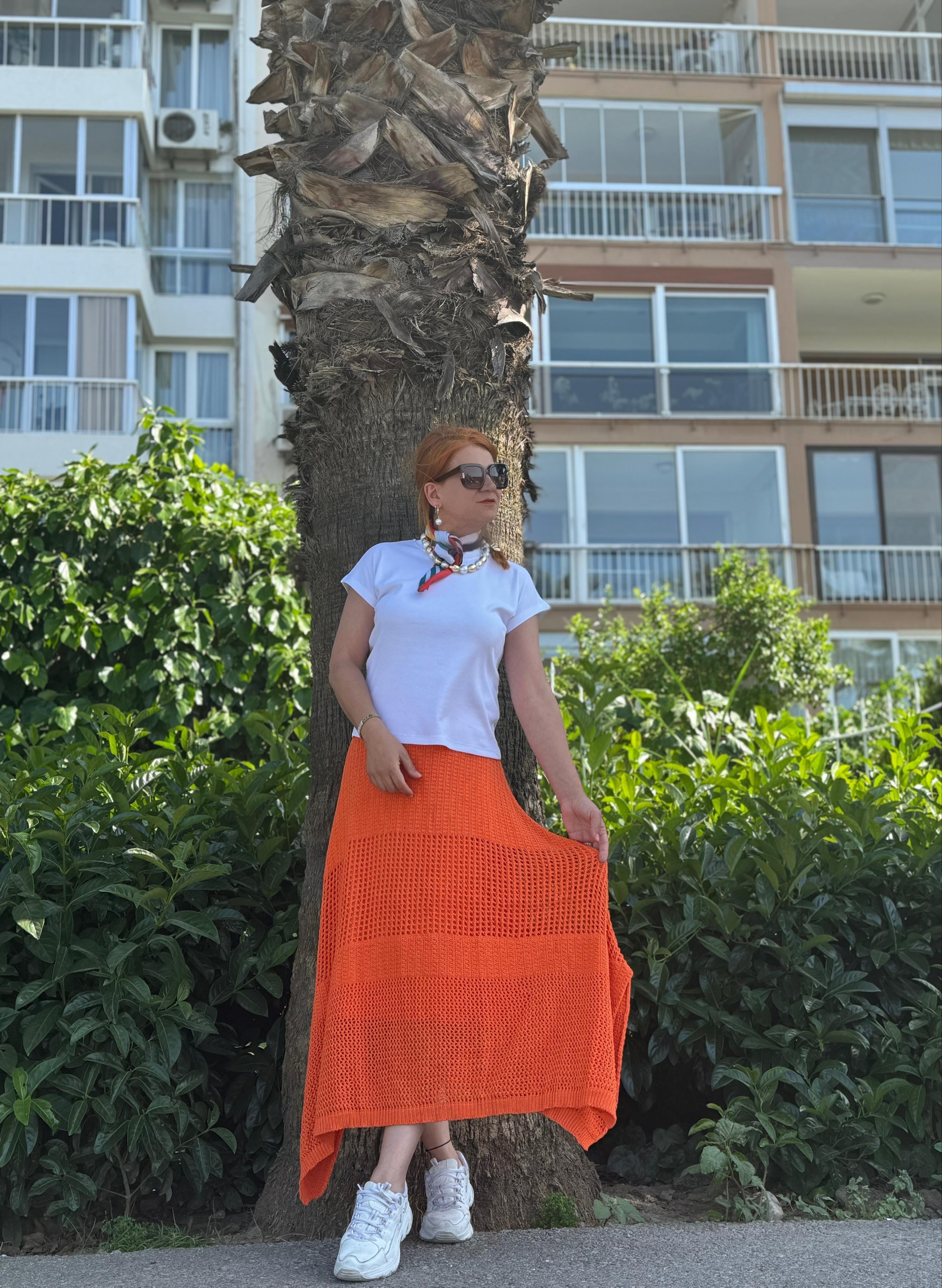 2663 Pamuklu Örme Etek Turuncu