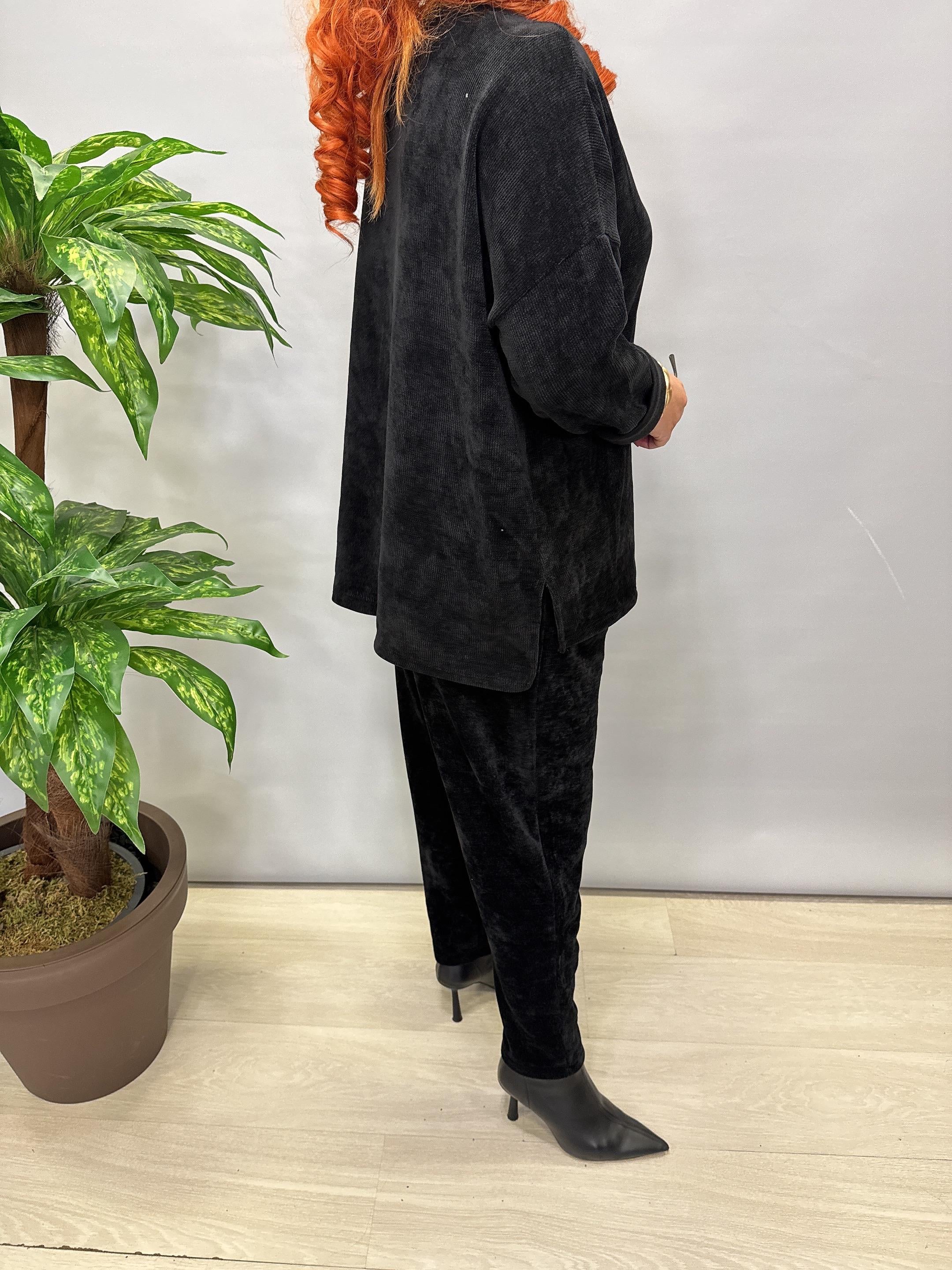 3019 Şönil Kadife Bluz Siyah