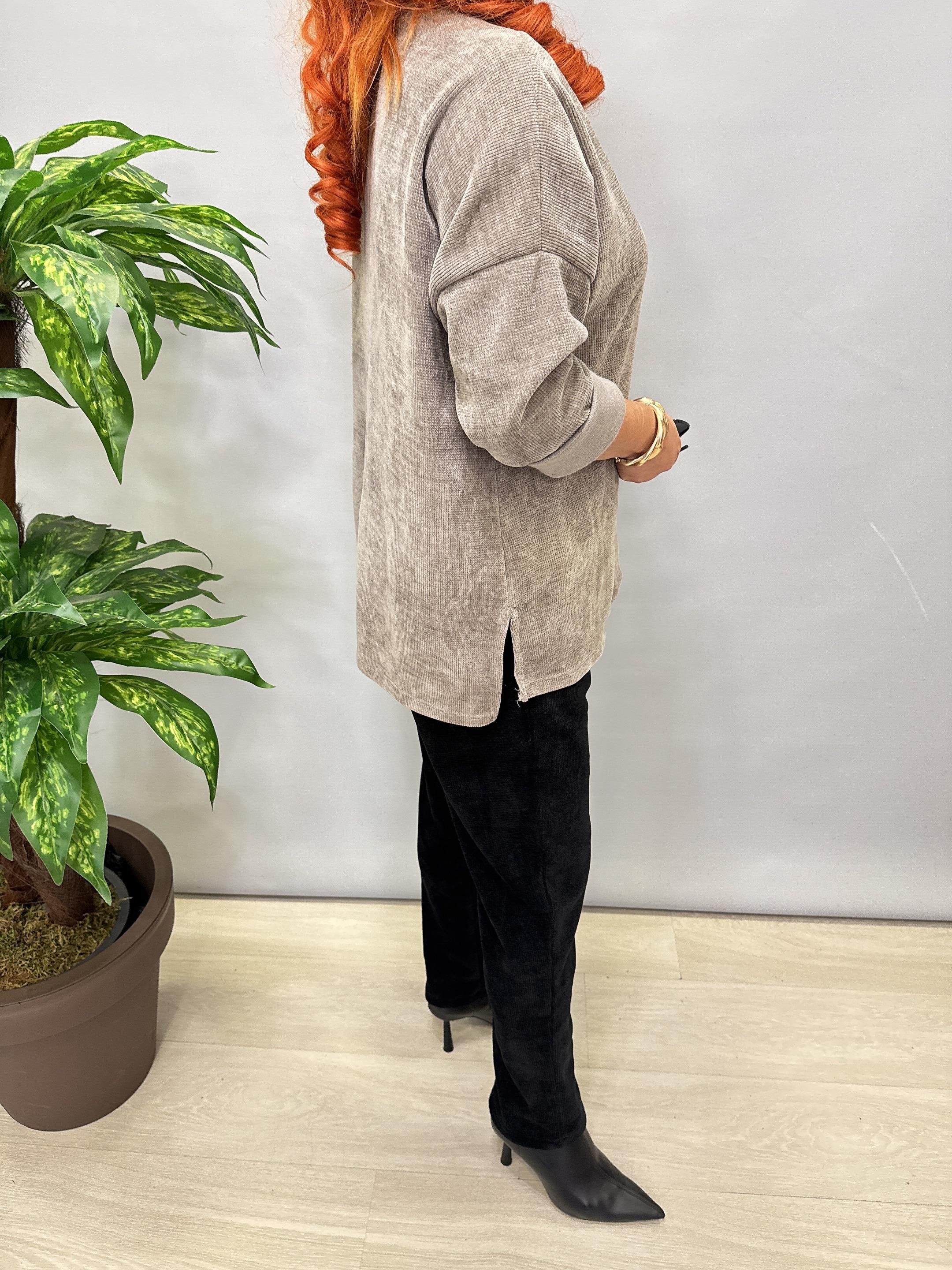 3019 Şönil Kadife Bluz Vizon