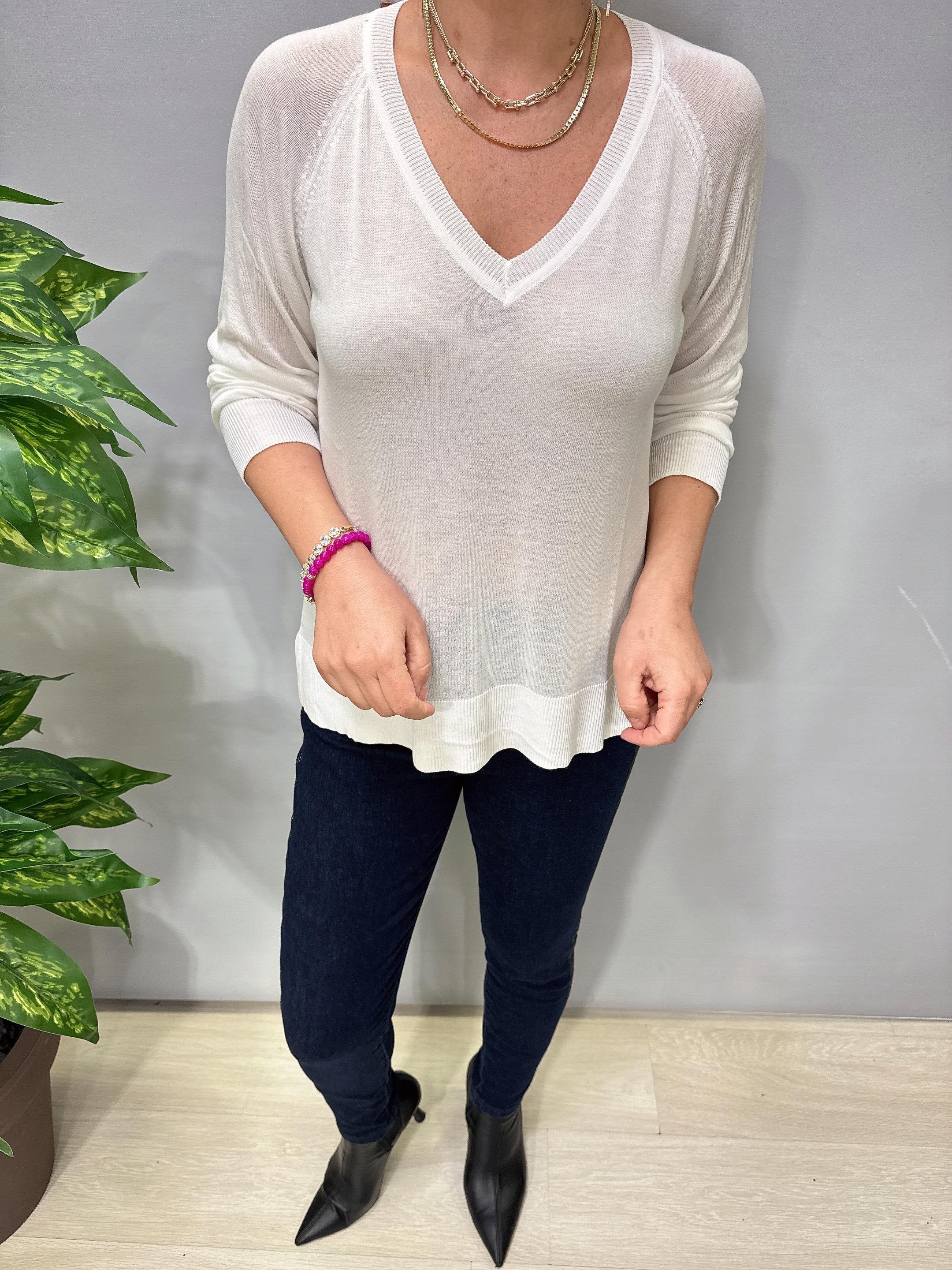 3111 İnce V Yaka Triko Ekru