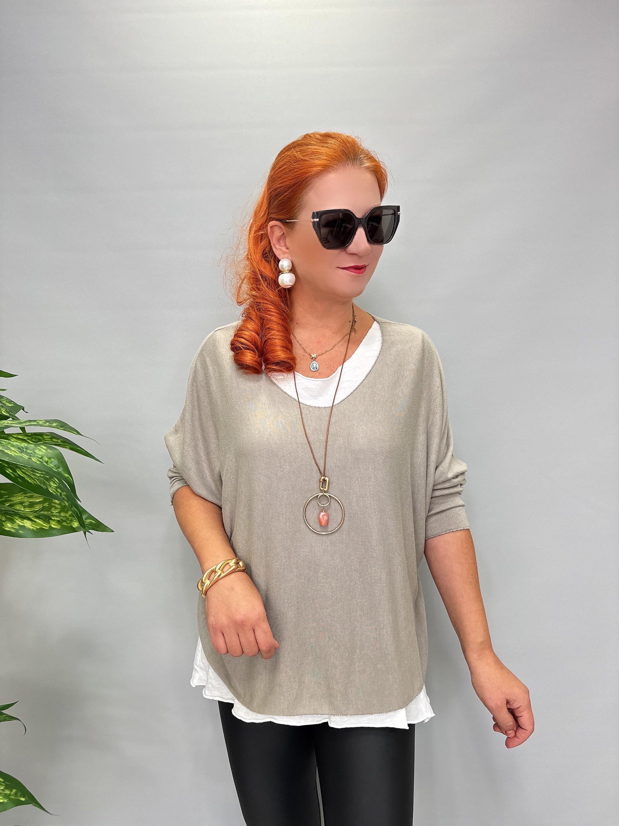 3541 Kolye hediyeli Triko Bluz Bej