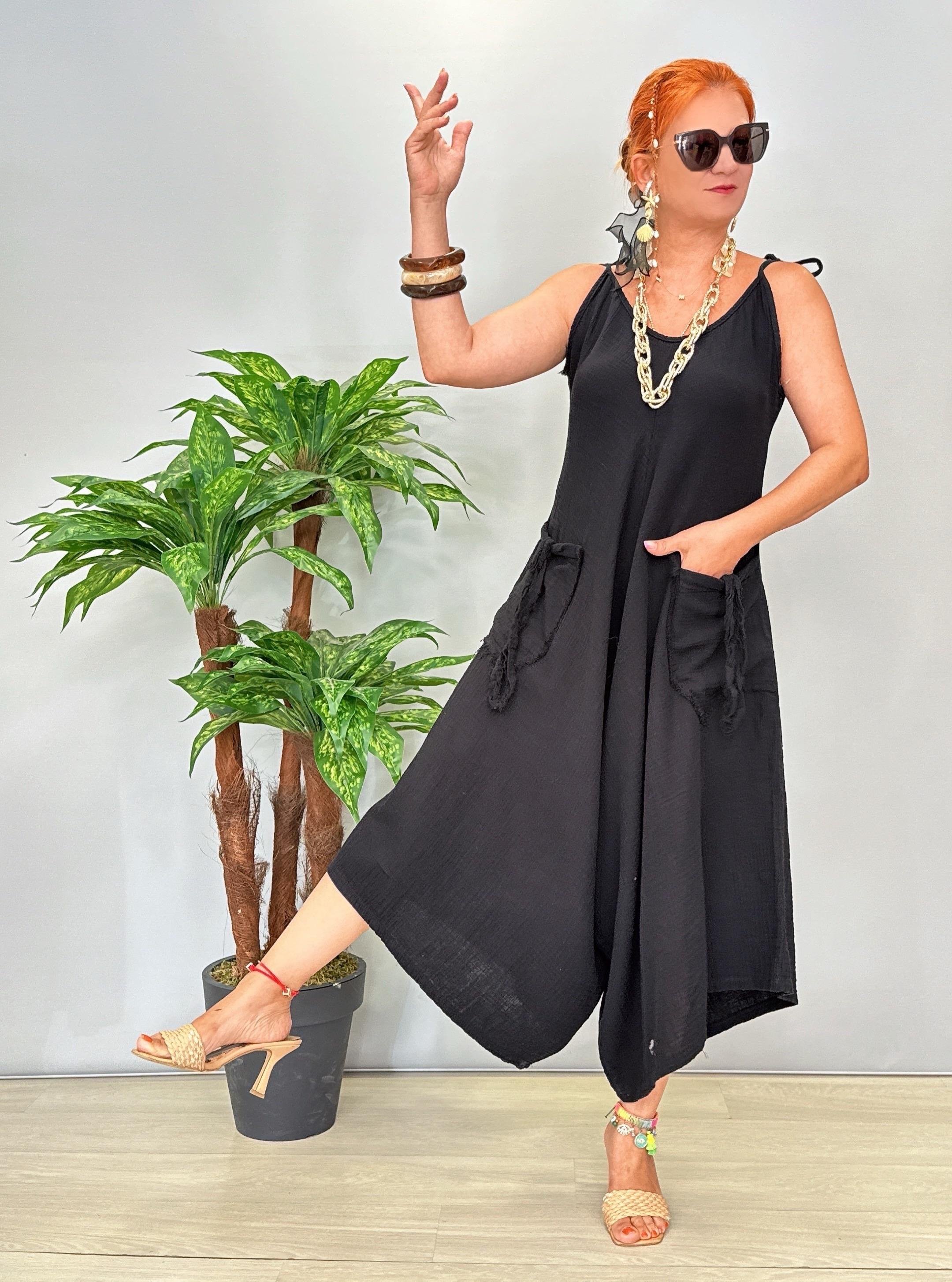 3636 Pamuklu Tasarım Tulum Siyah