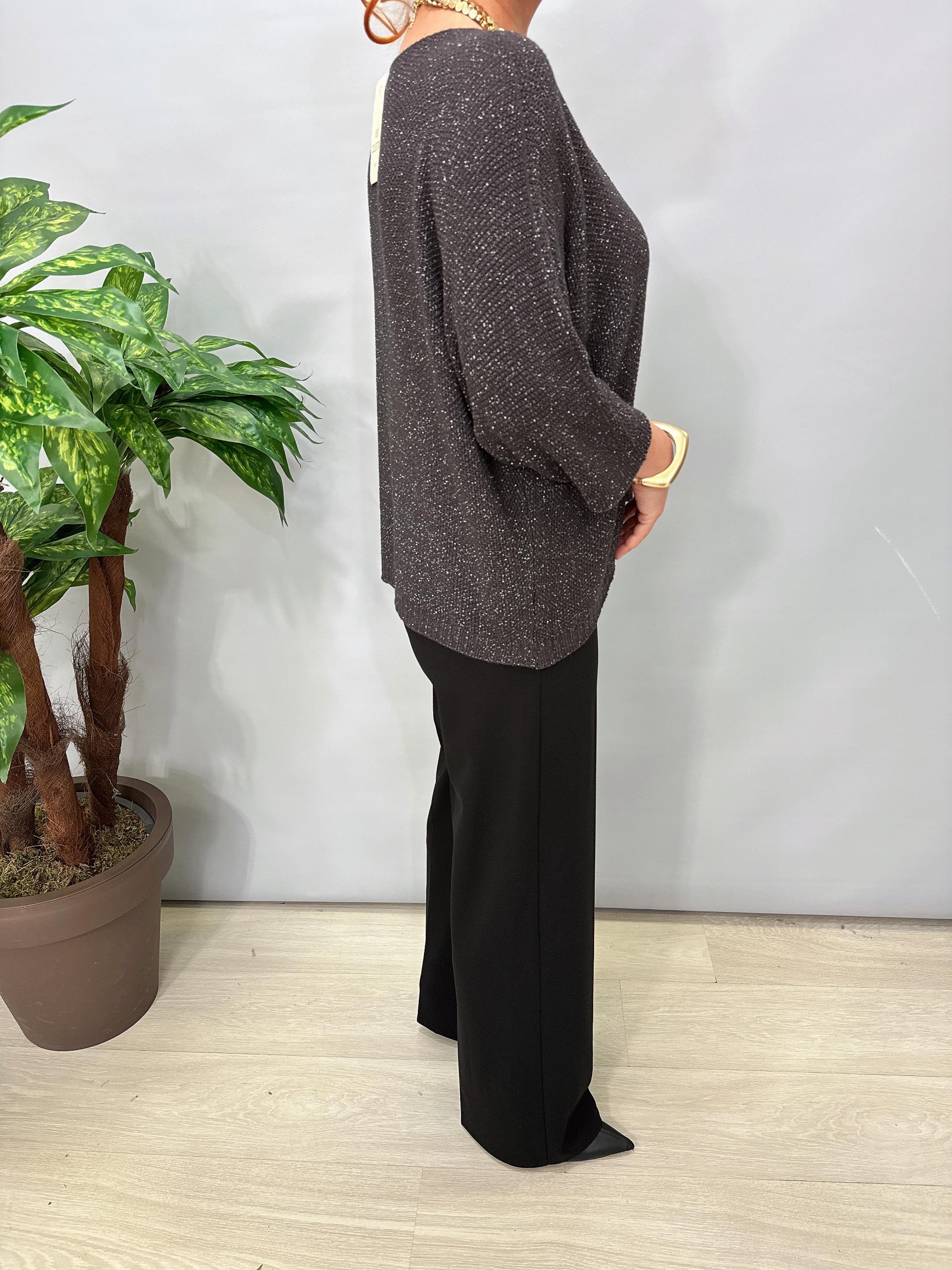 4550 Italyan Simli Merserize Triko Bluz Acı Kahve