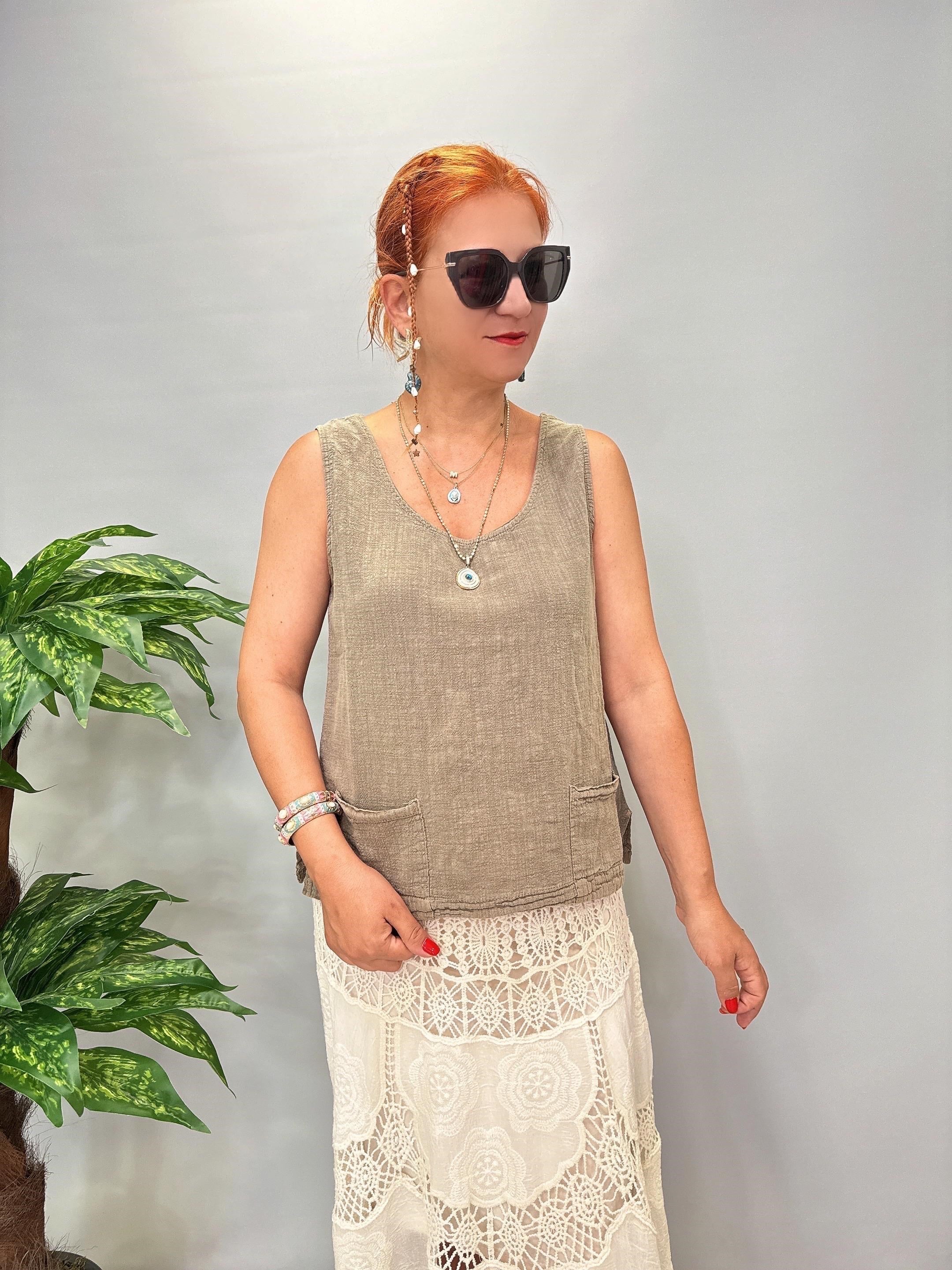 6001 Pamuklu Bluz Vizon