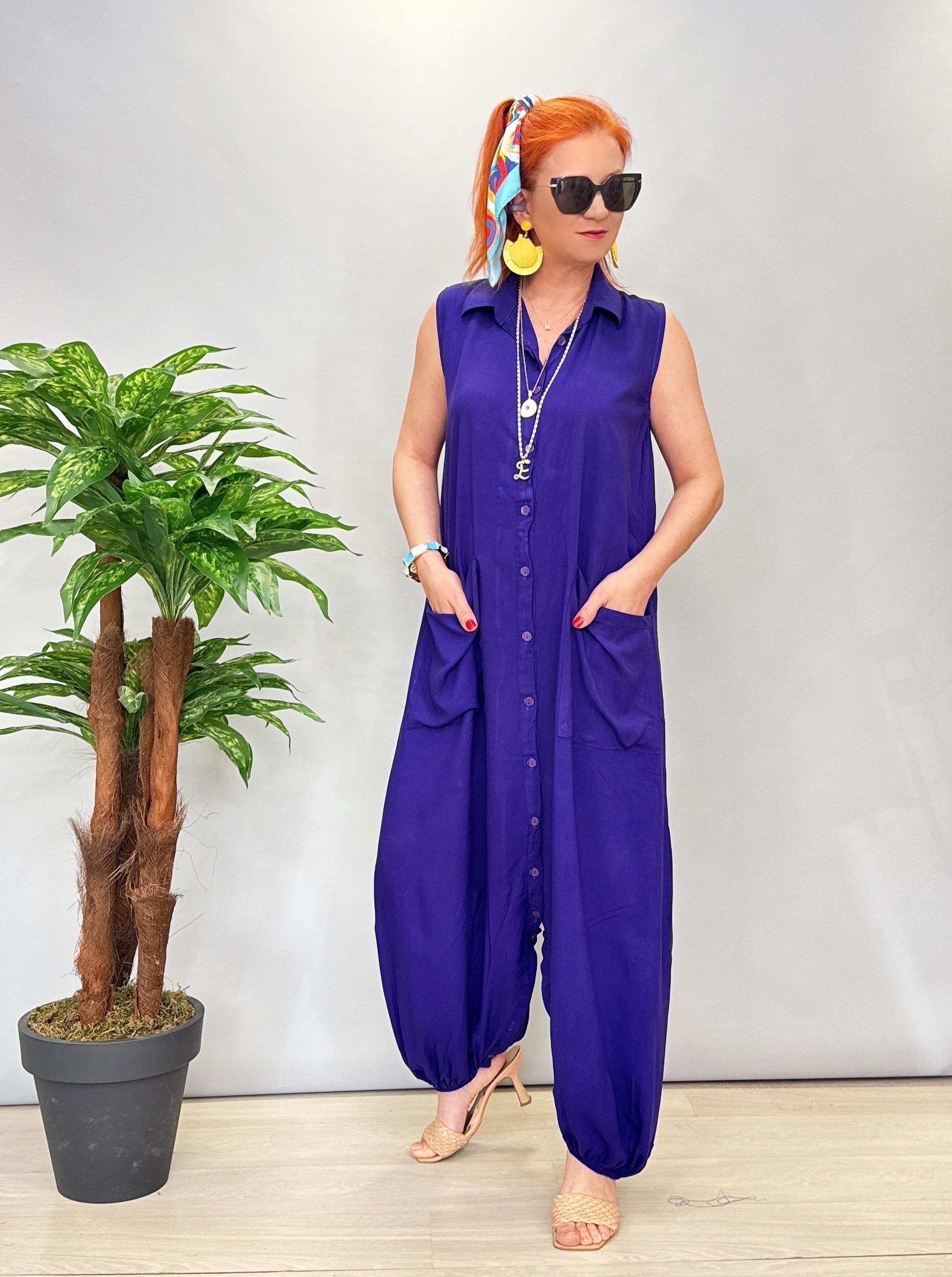 6632 Pamuklu Tulum/Elbise Mor