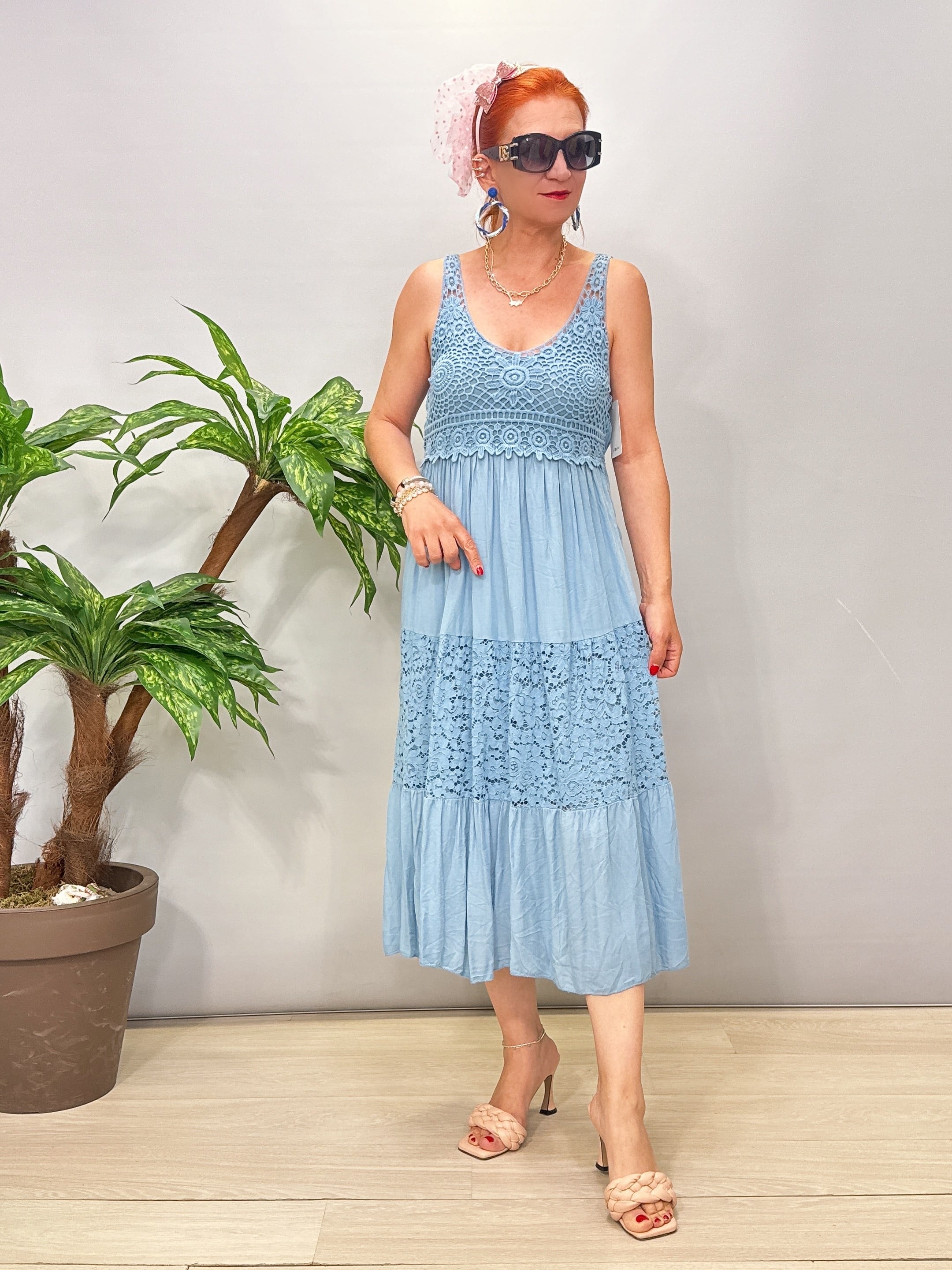 7080 Italyan Örme Detaylı Elbise Bebe Mavi