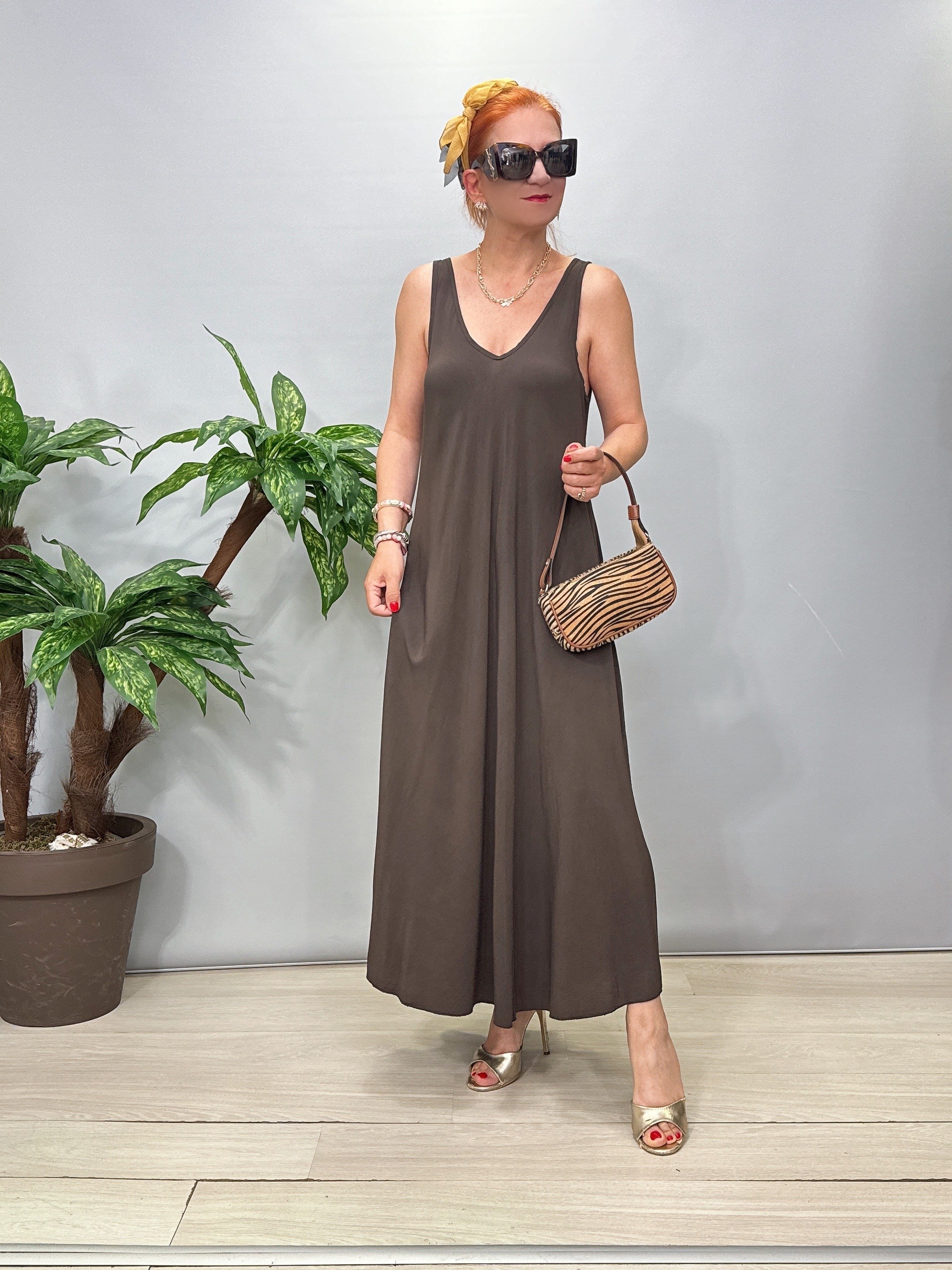 7080 Italyan Tencel Elbise Acı Kahve
