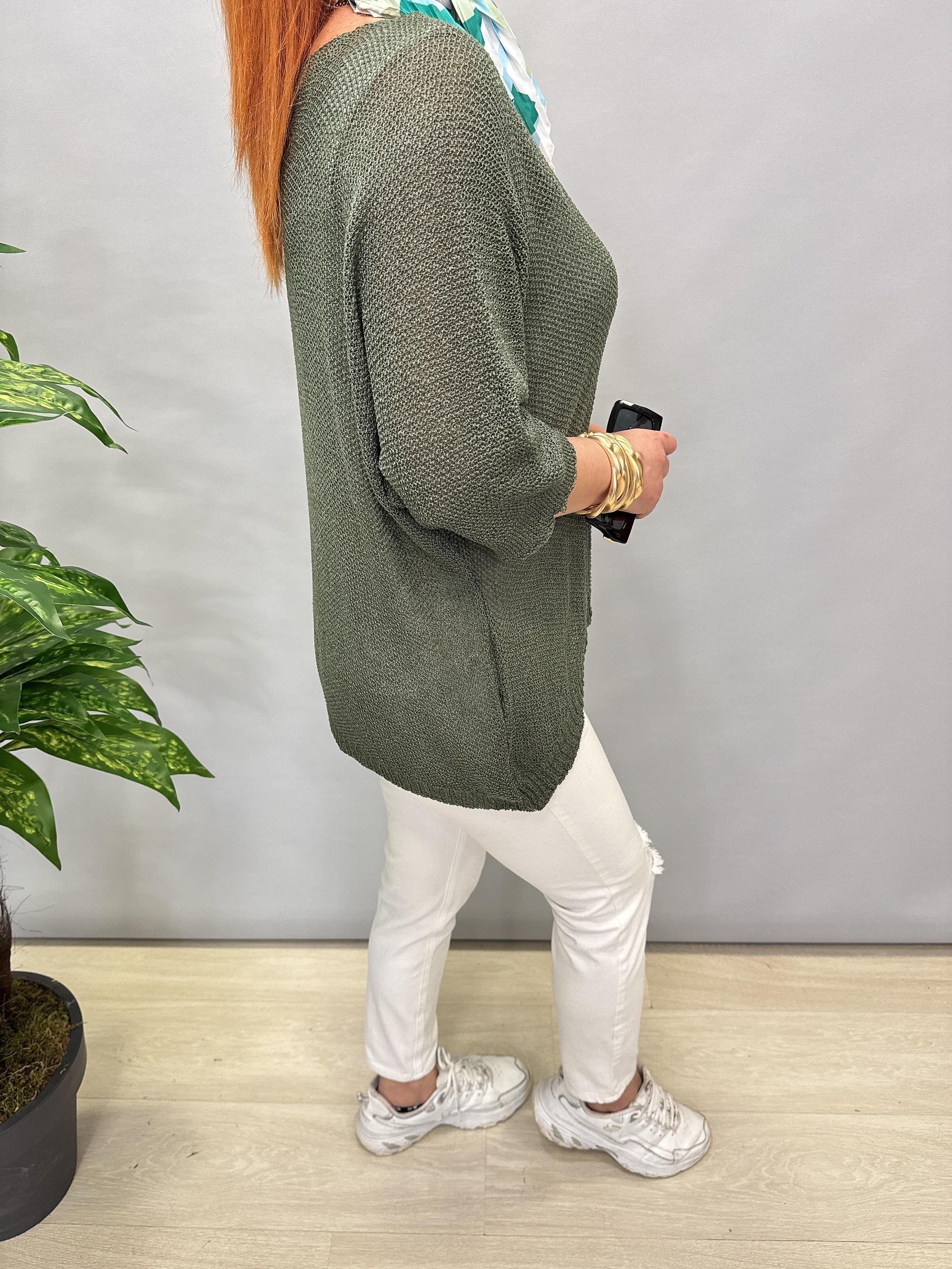 7090 MERSERİZE BLUZ HAKİ YEŞİL