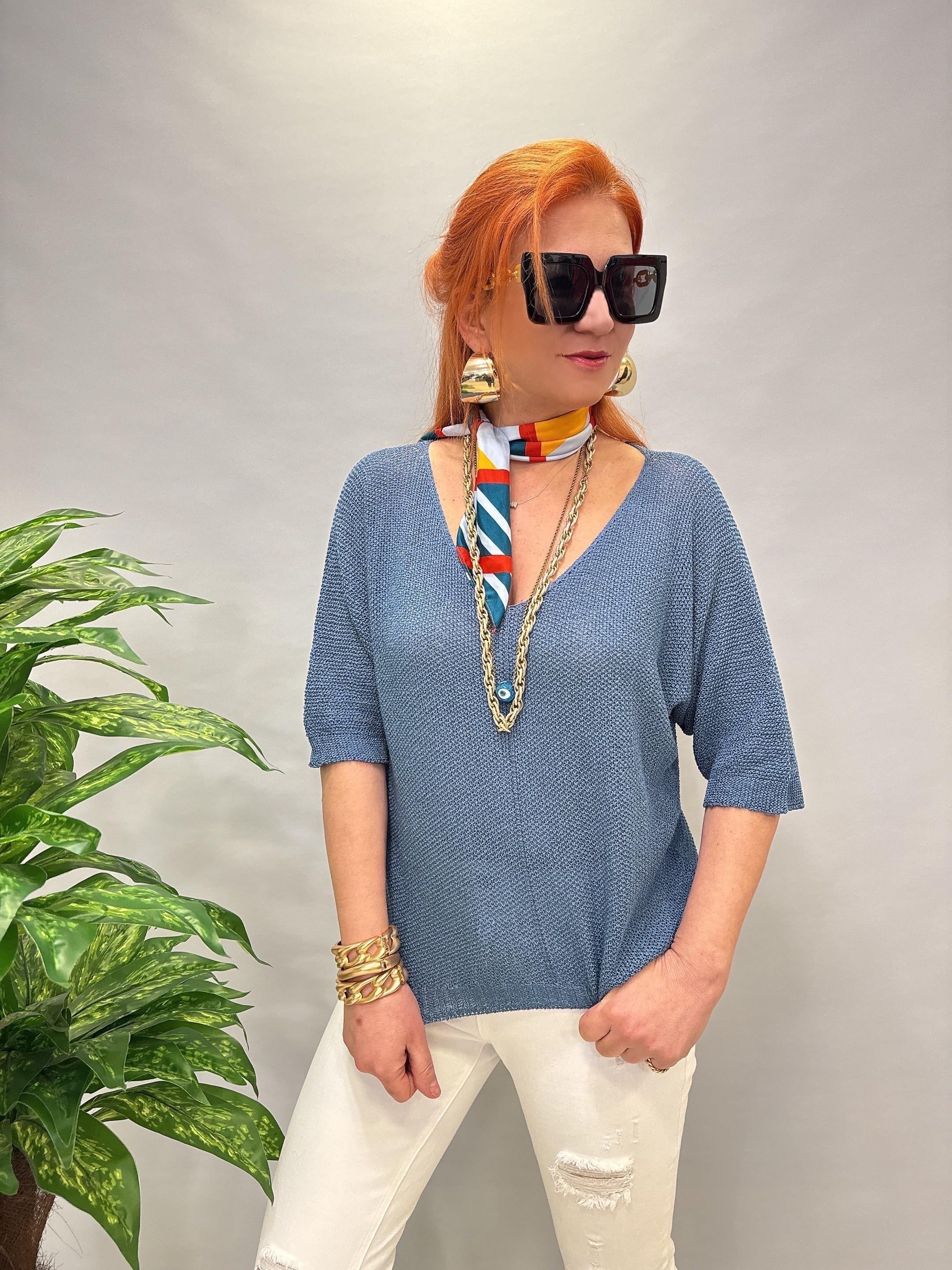 7090 MERSERİZE BLUZ İNDİGO