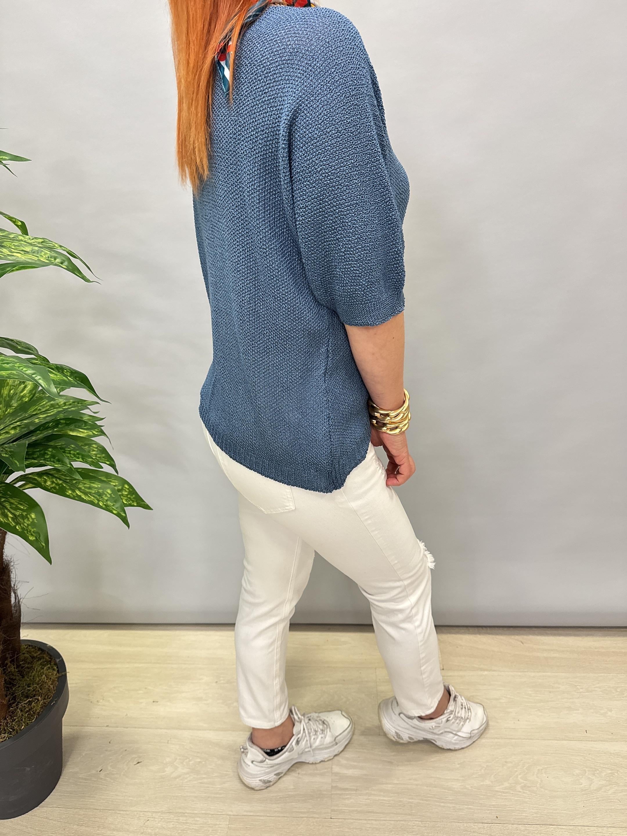 7090 MERSERİZE BLUZ İNDİGO