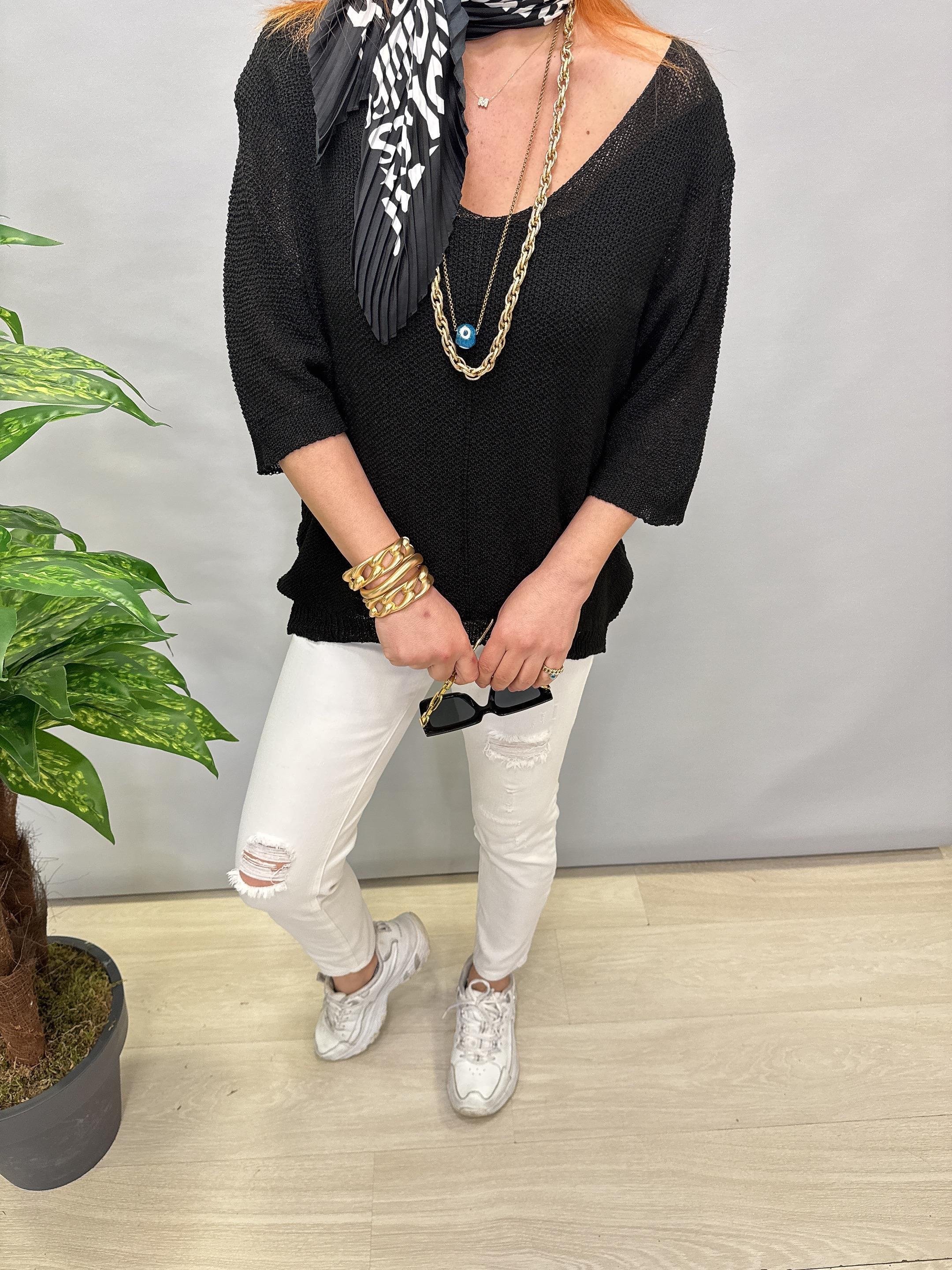 7090 MERSERİZE BLUZ SİYAH