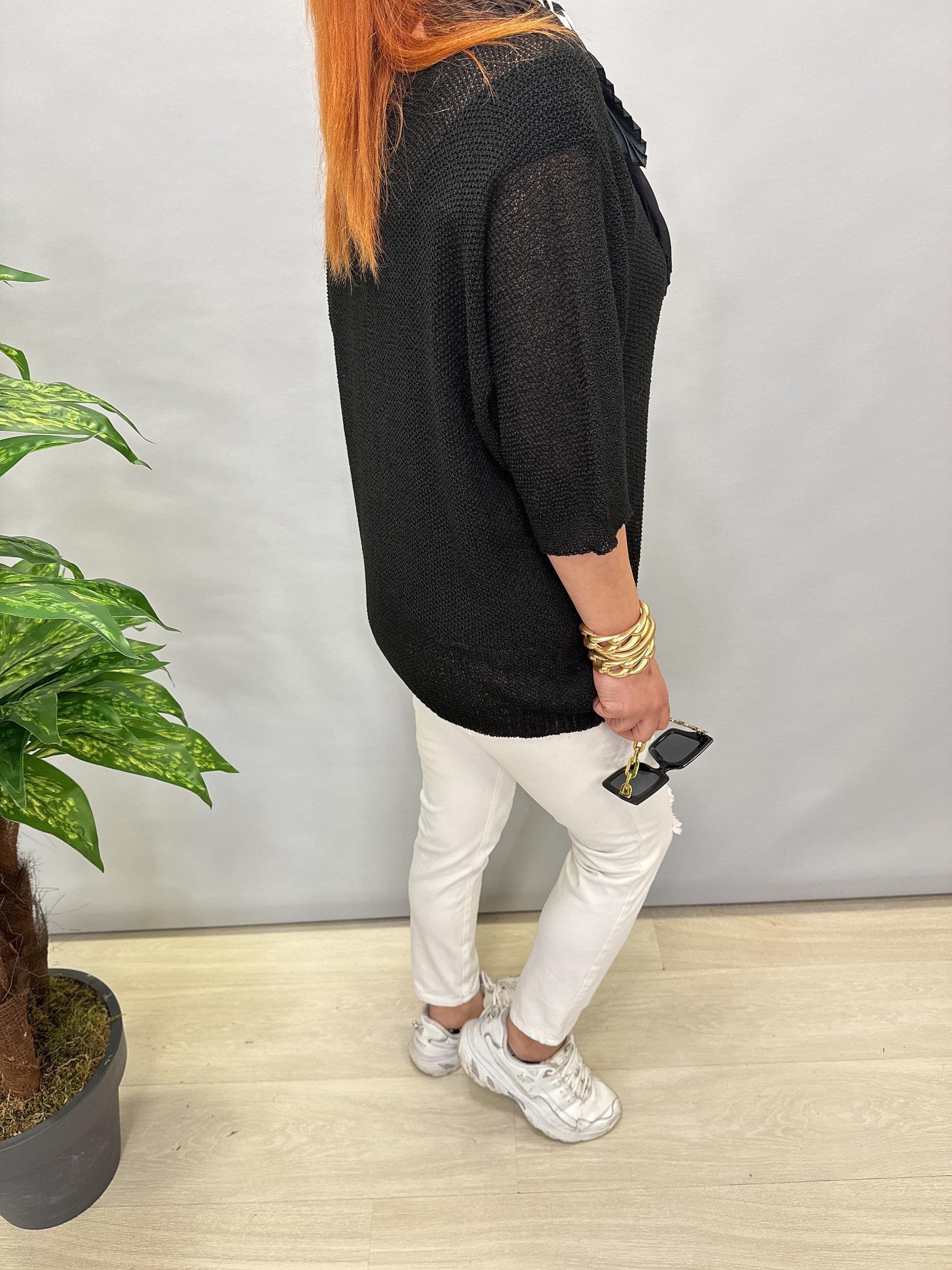 7090 MERSERİZE BLUZ SİYAH