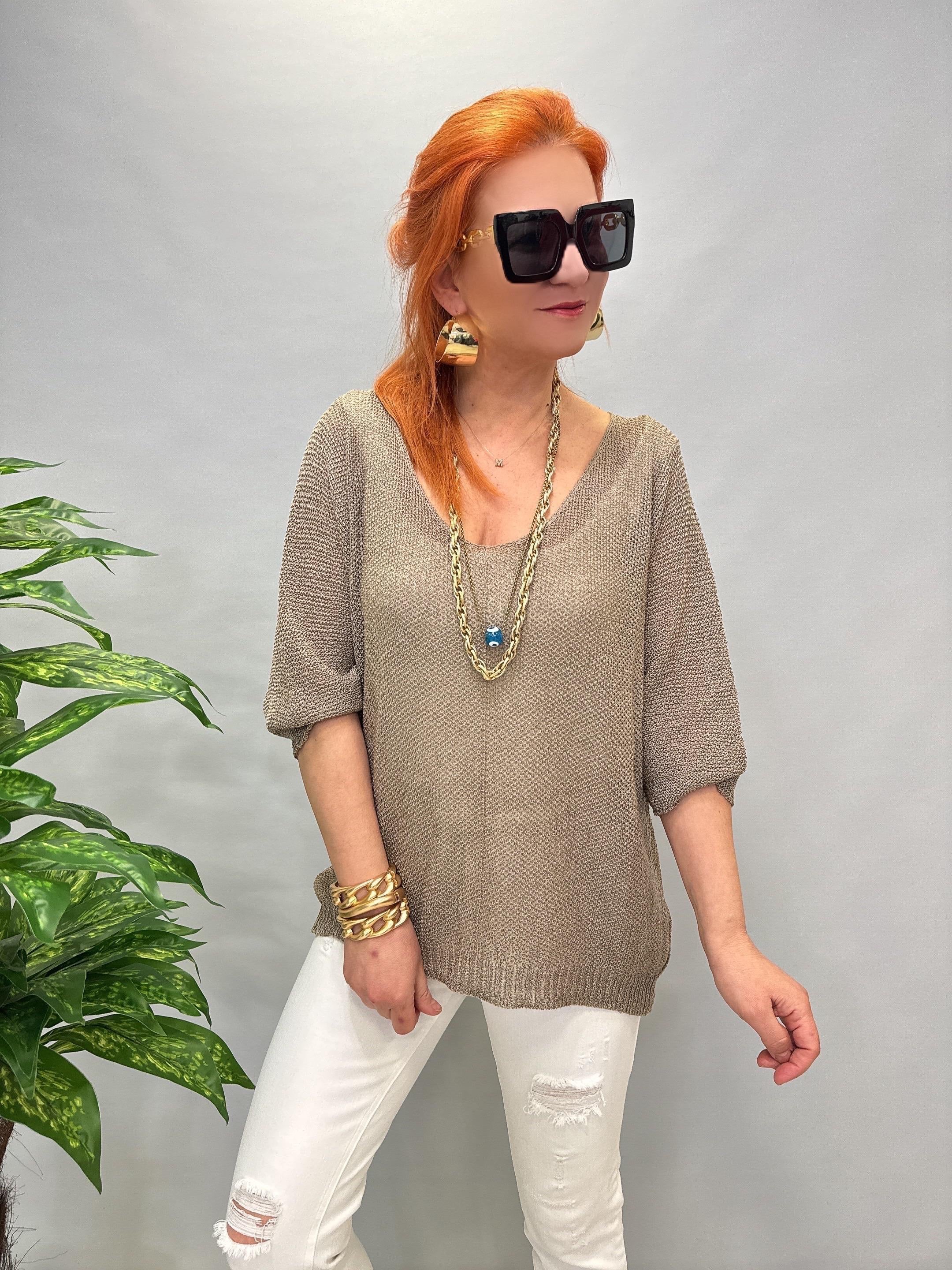 7090 MERSERİZE BLUZ VİZON