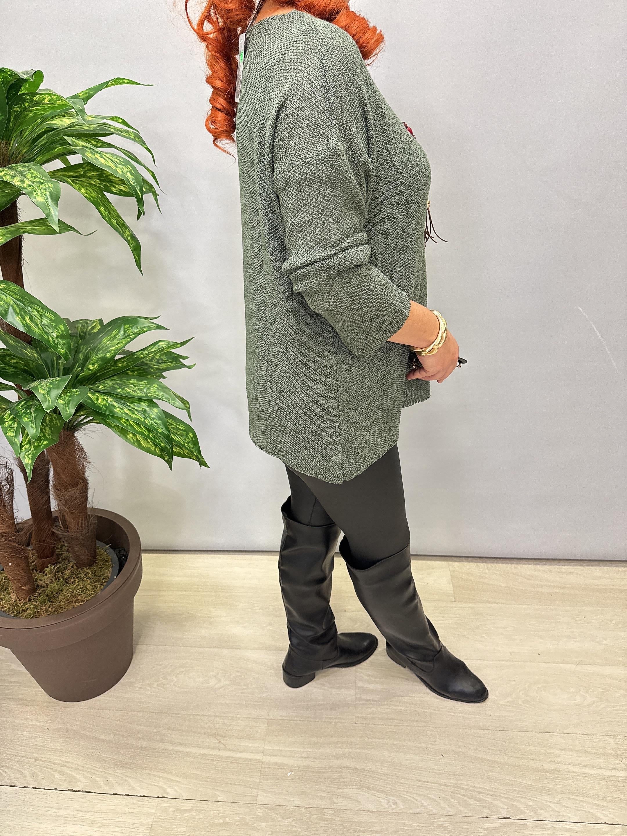 7091 Merserize Bluz (KOLYE HEDİYELİ) Haki