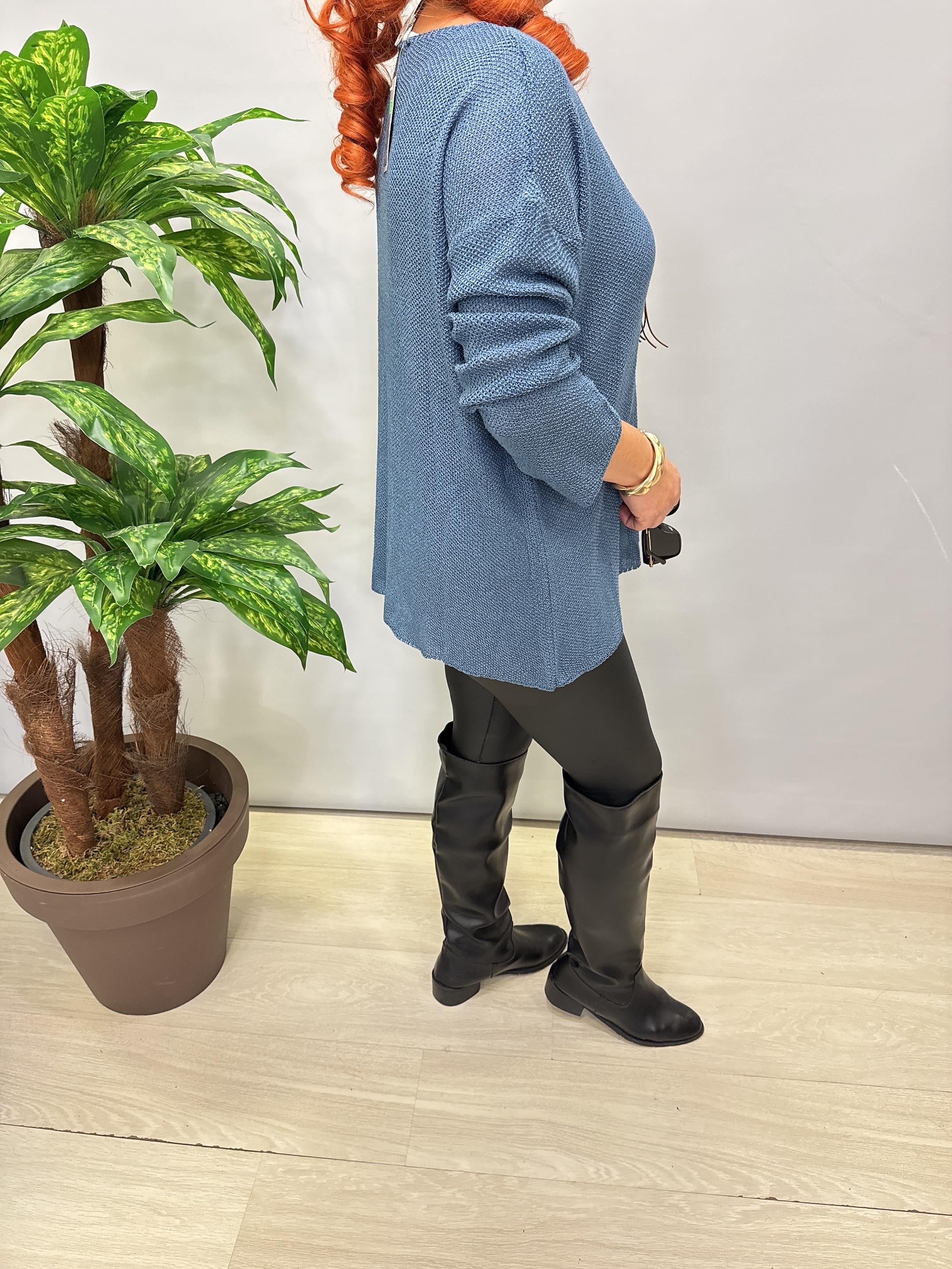 7091 Merserize Bluz (KOLYE HEDİYELİ) İndigo