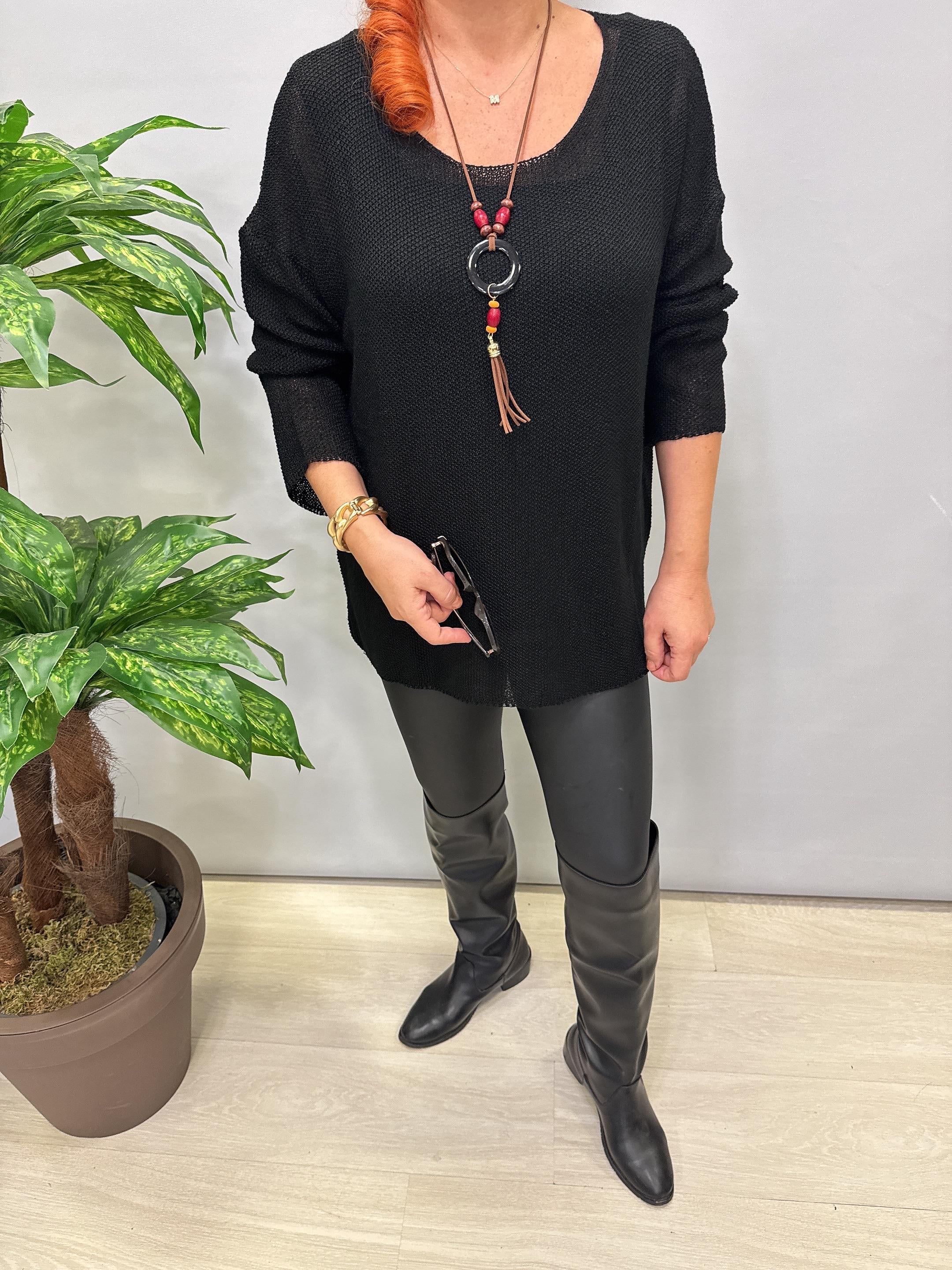 7091 Merserize Bluz (KOLYE HEDİYELİ) Siyah