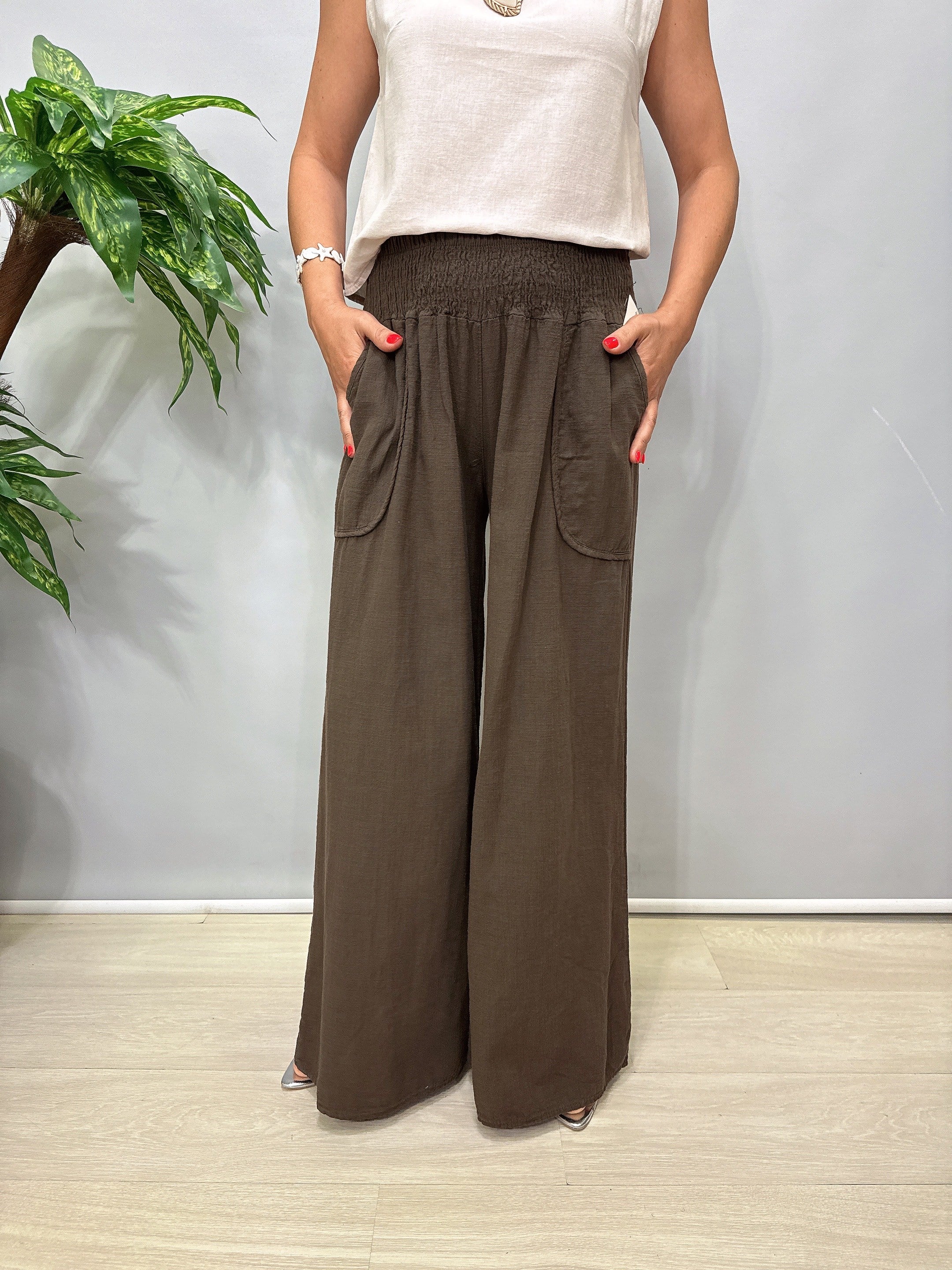 8012 Pamuklu Bol Paça Pantolon Acı Kahve