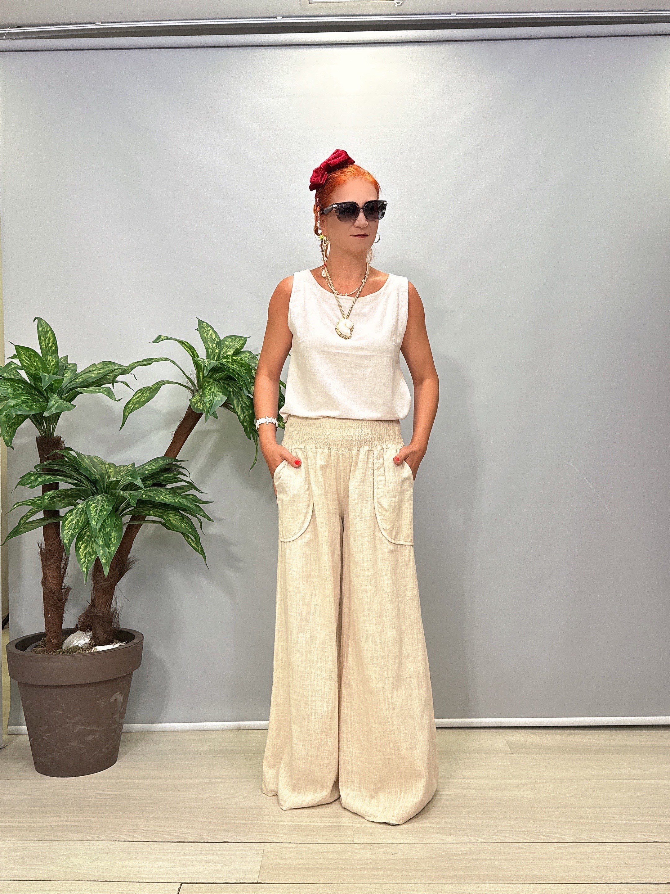 8012 Pamuklu Bol Paça Pantolon Taş
