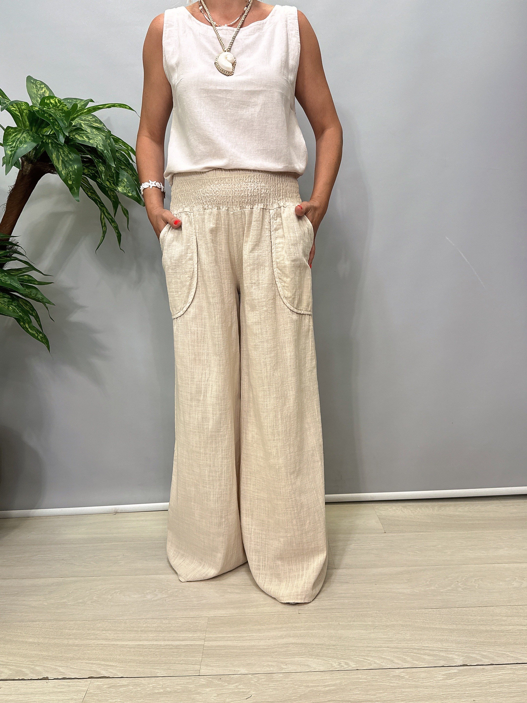 8012 Pamuklu Bol Paça Pantolon Taş