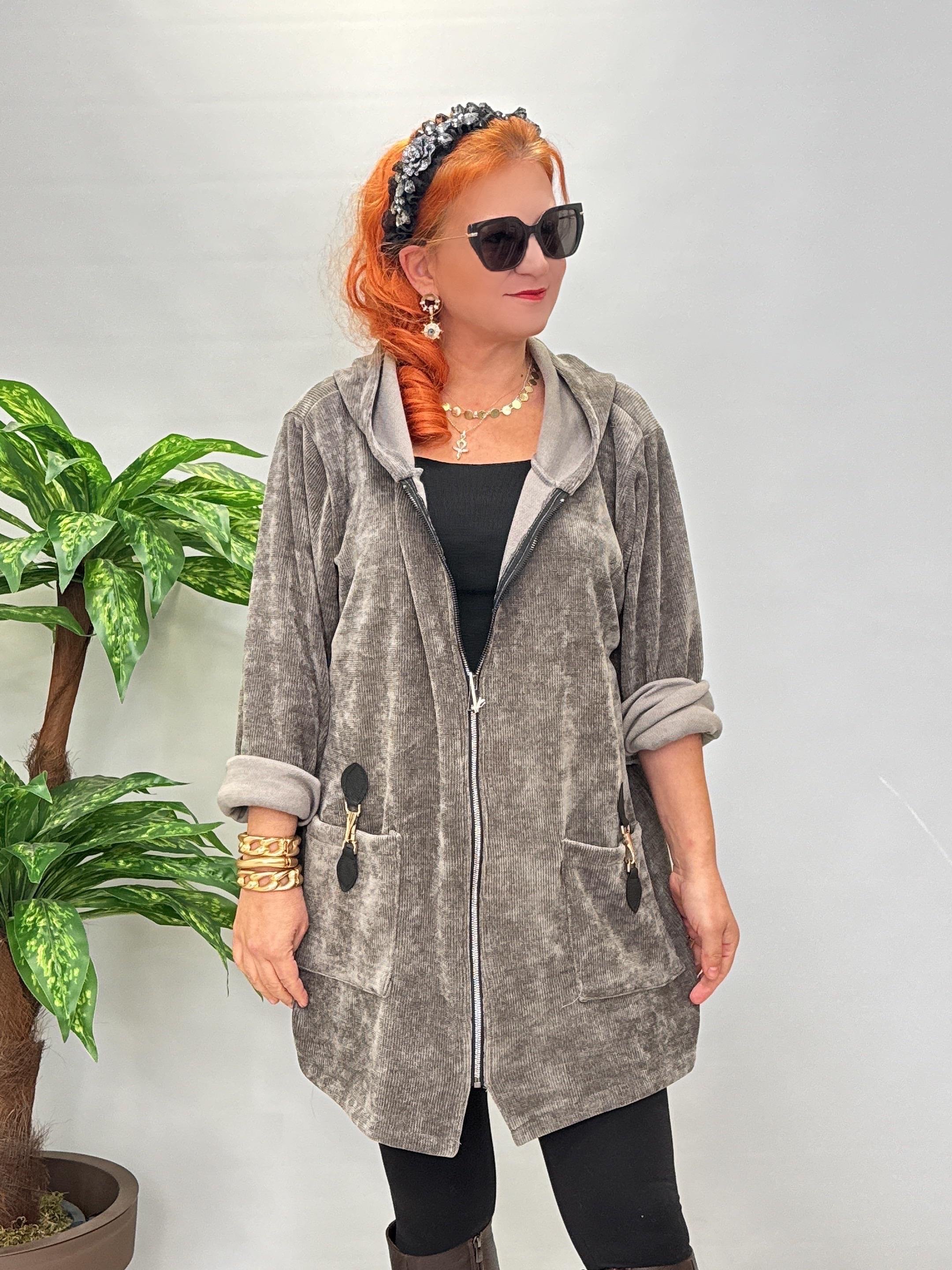 8668 Şönil Kadife Ceket Gri