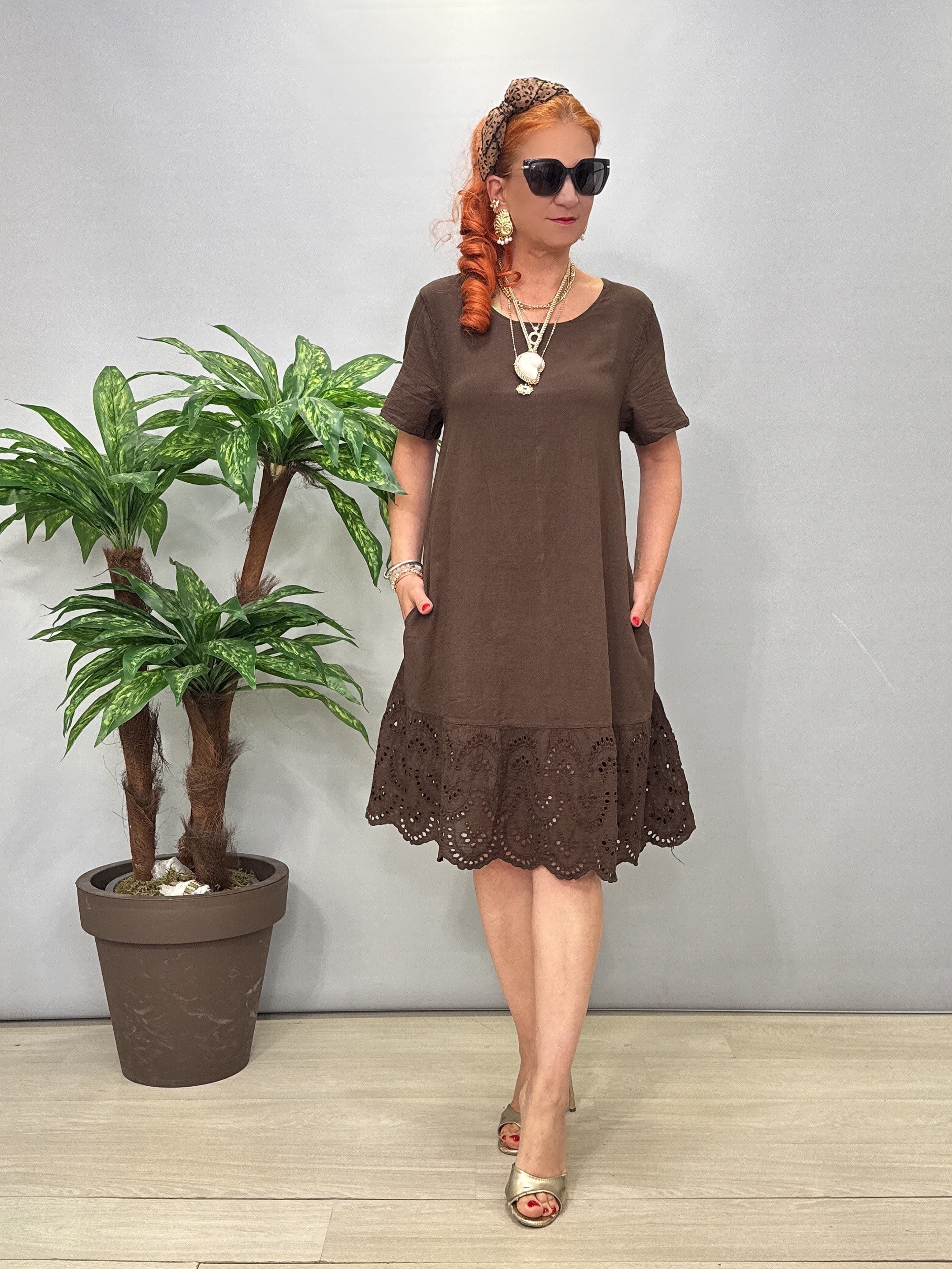 9740 Pamuklu Elbise Acı Kahve
