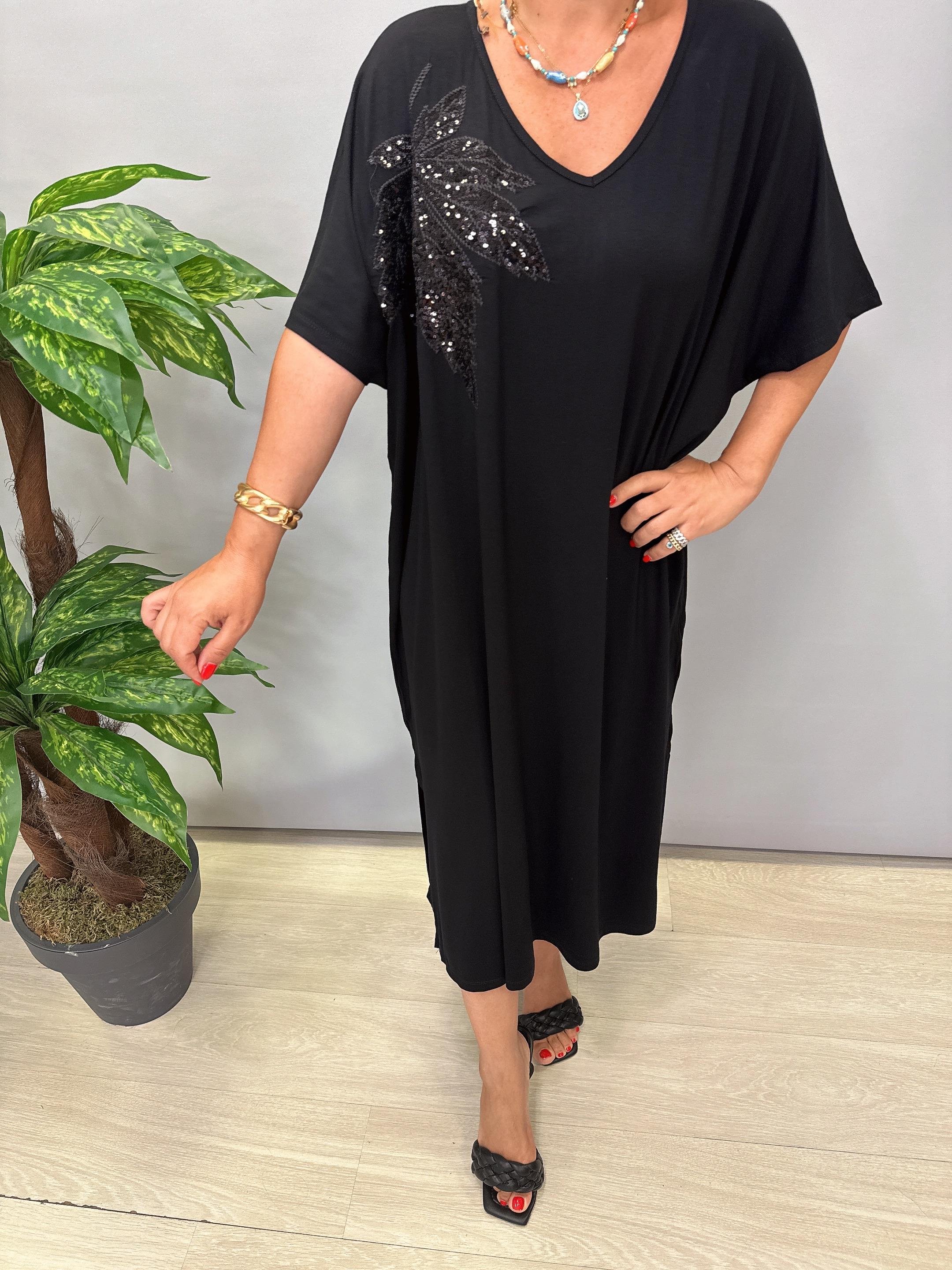 BDY 2436 Salaş Likralı Viskon Penye Elbise Siyah 