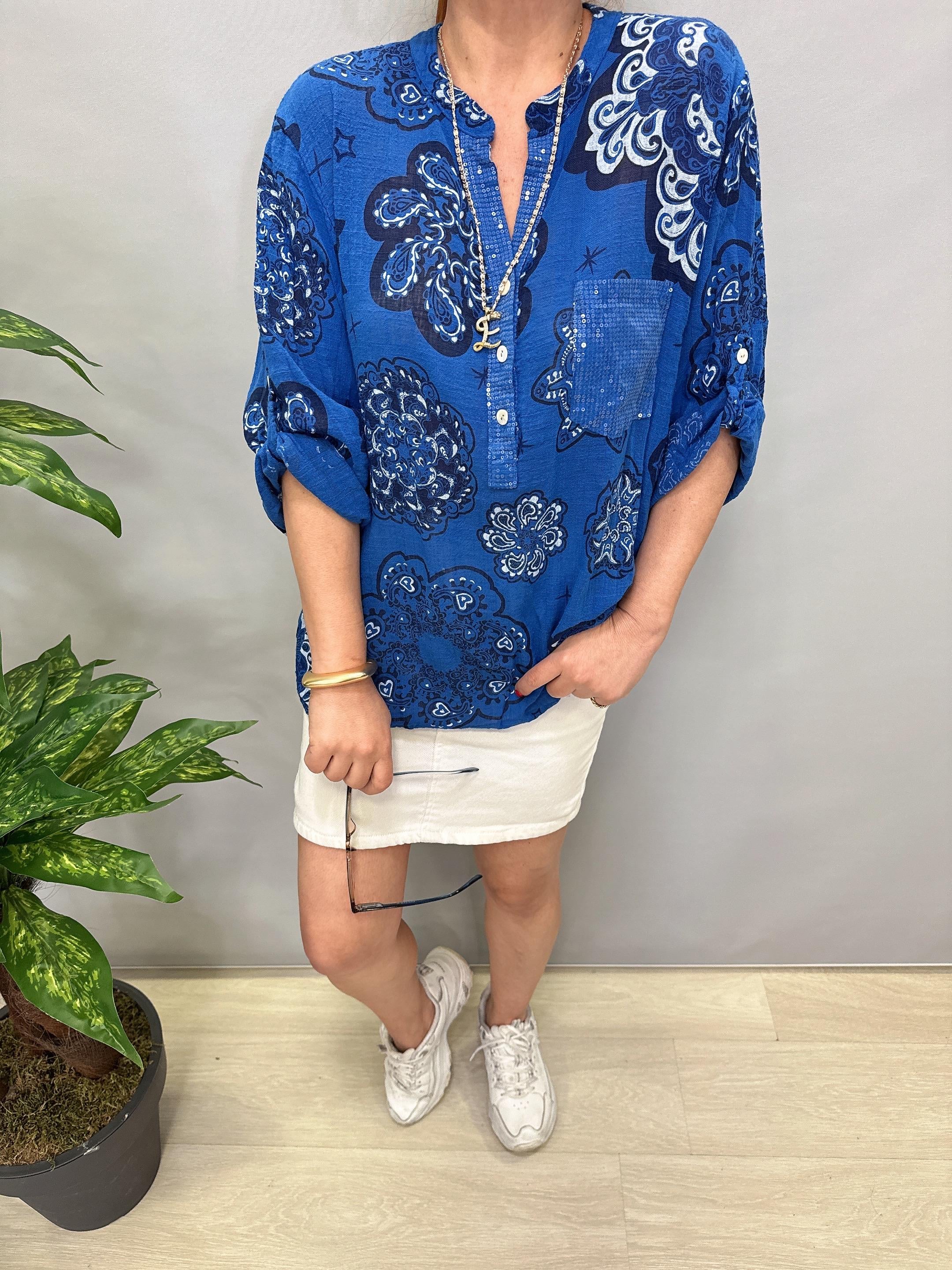 BLZ 8077 PAMUKLU İTALYAN BLUZ SAKS MAVİ