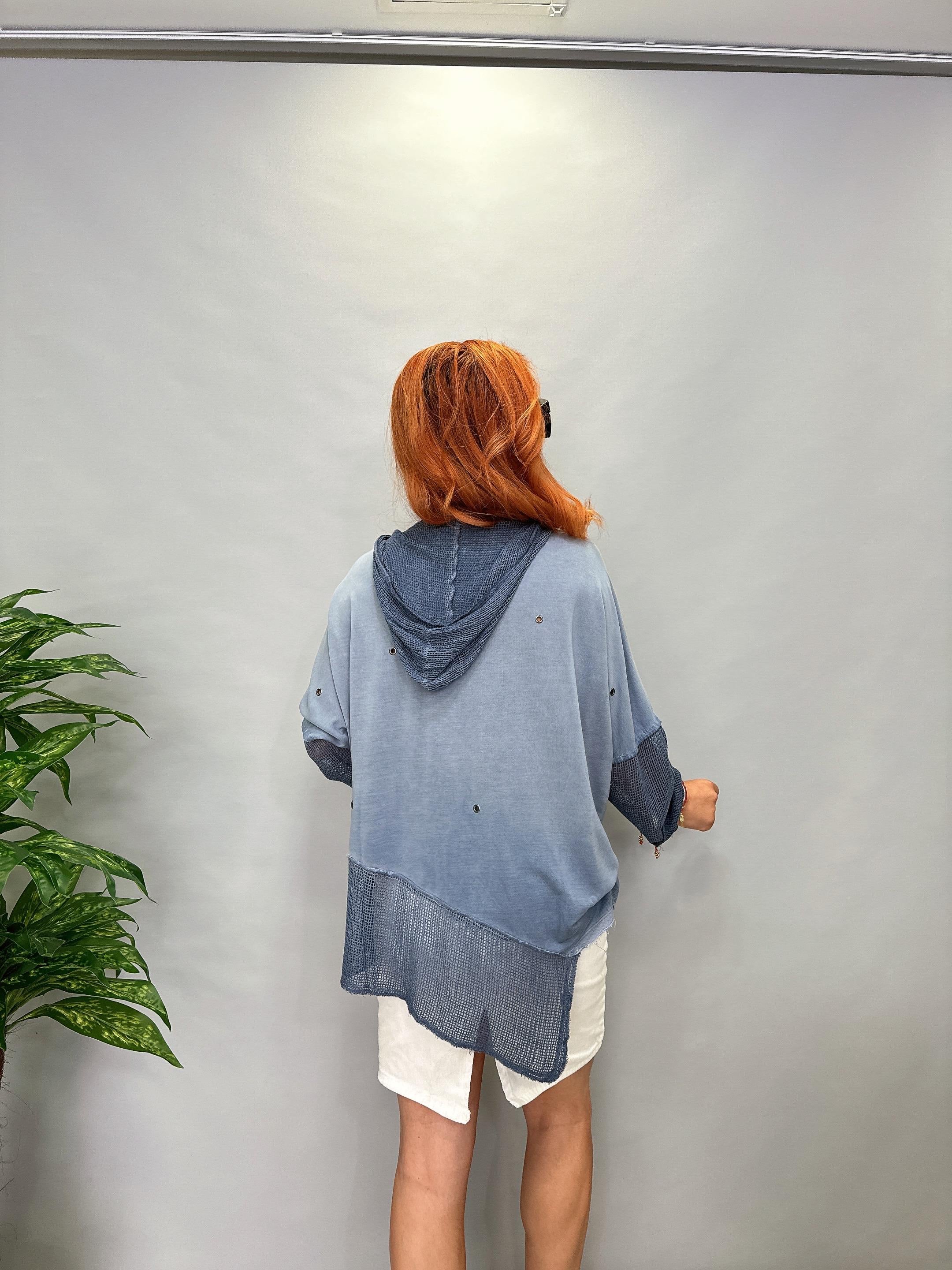MNS 0202 FİLE DETAY ASİMETRİK  BLUZ  INDIGO
