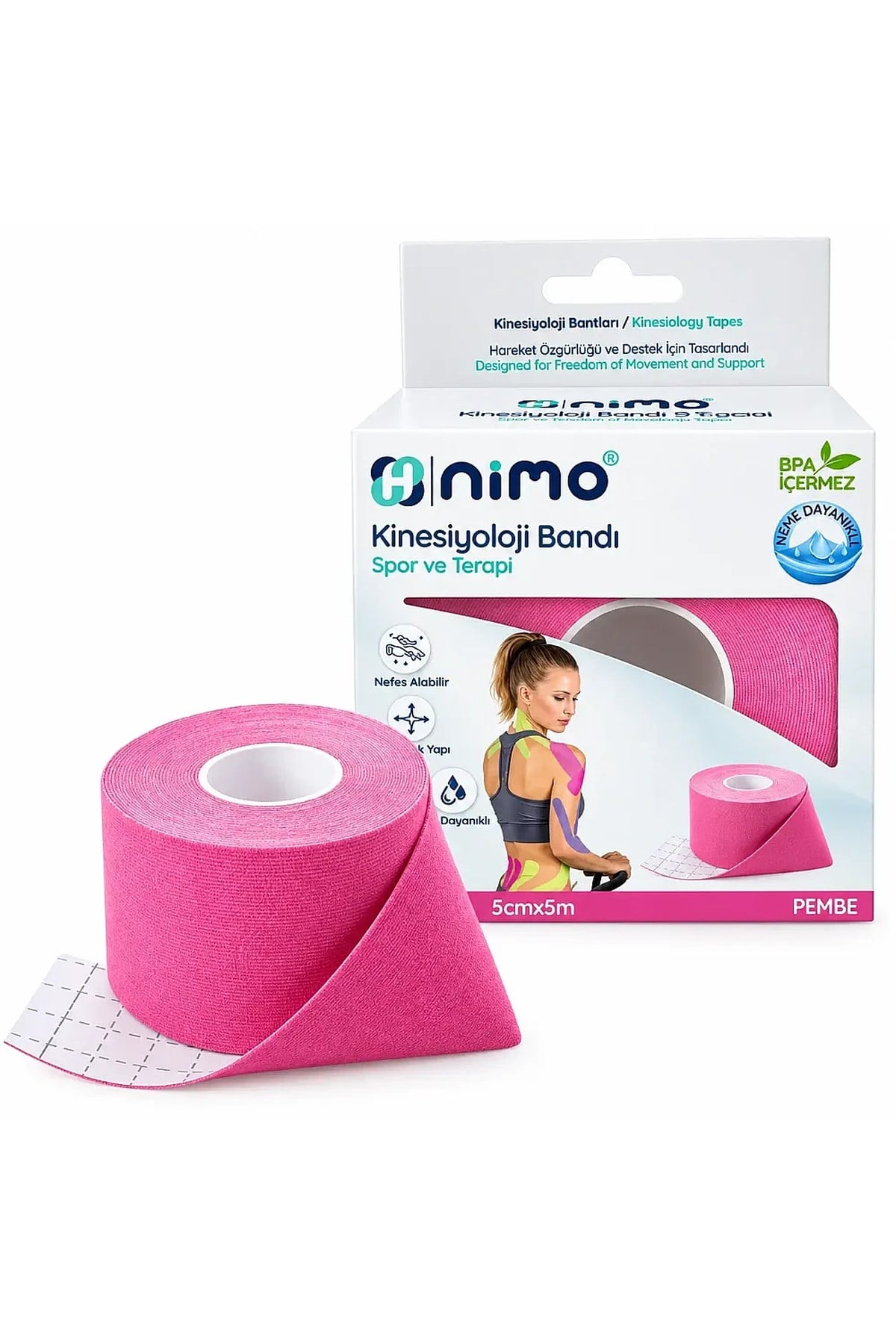 NİMONimo Kinesiyoloji Bandı (Ağrı Bandı) 5cm - 5m Pembe6938799212066