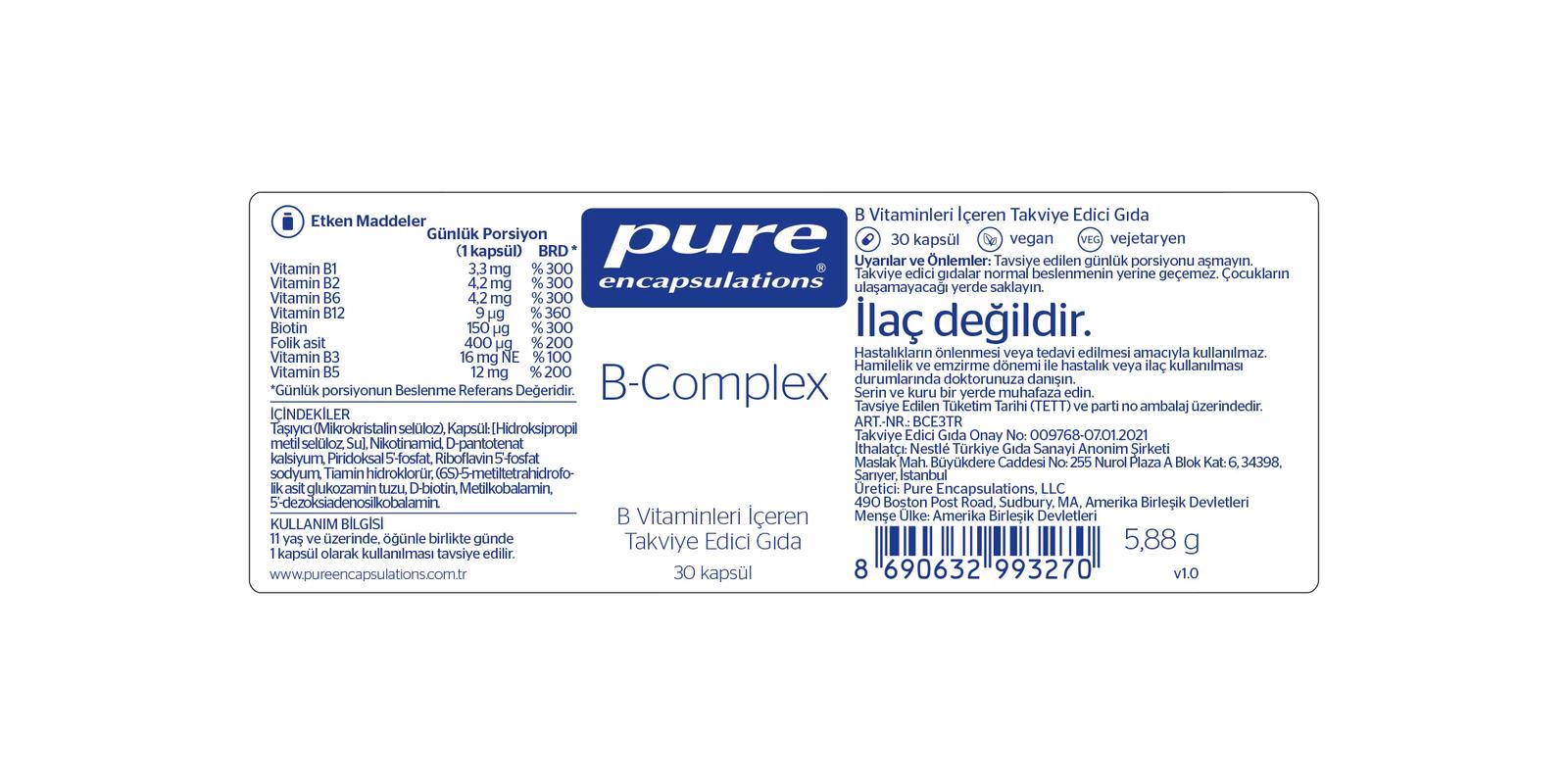 Pure EncapsulationsPure Encapsulations B-Complex 30 Kapsül8690632993270