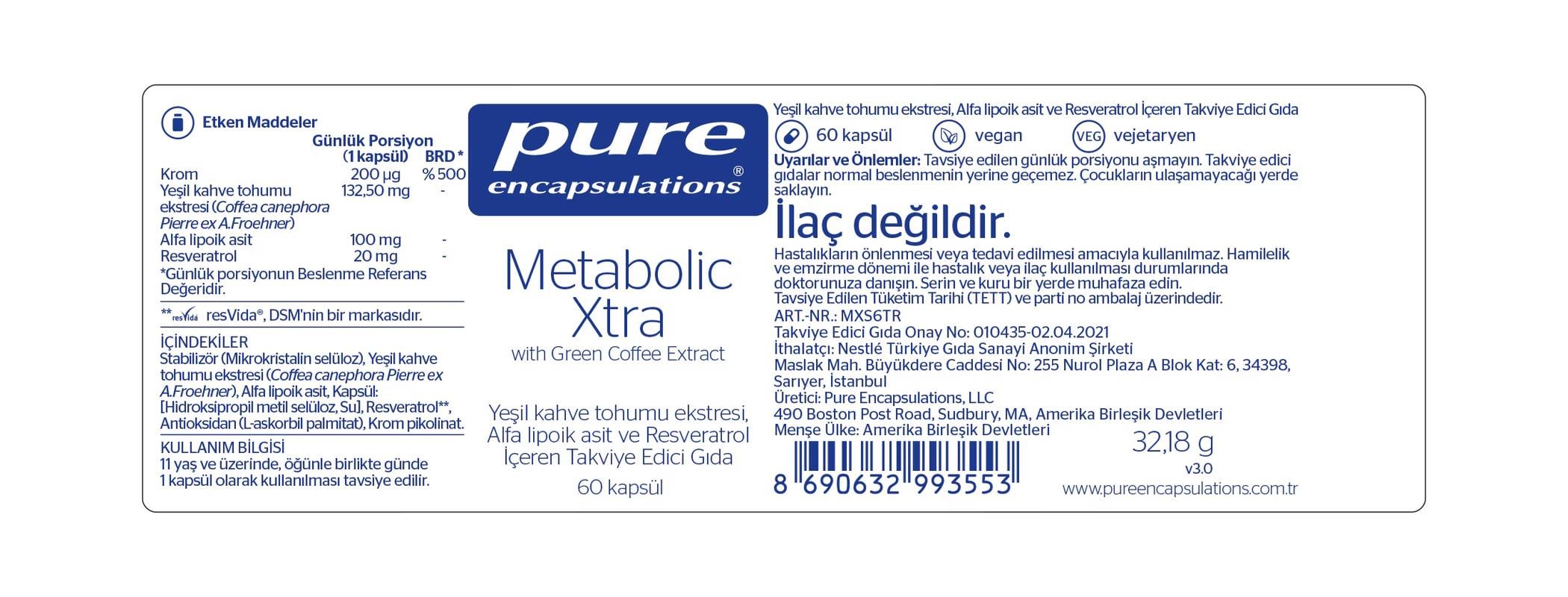 Pure EncapsulationsPure Encapsulations Metabolic Xtra With Green Coffee 60 Kapsül8690632993553