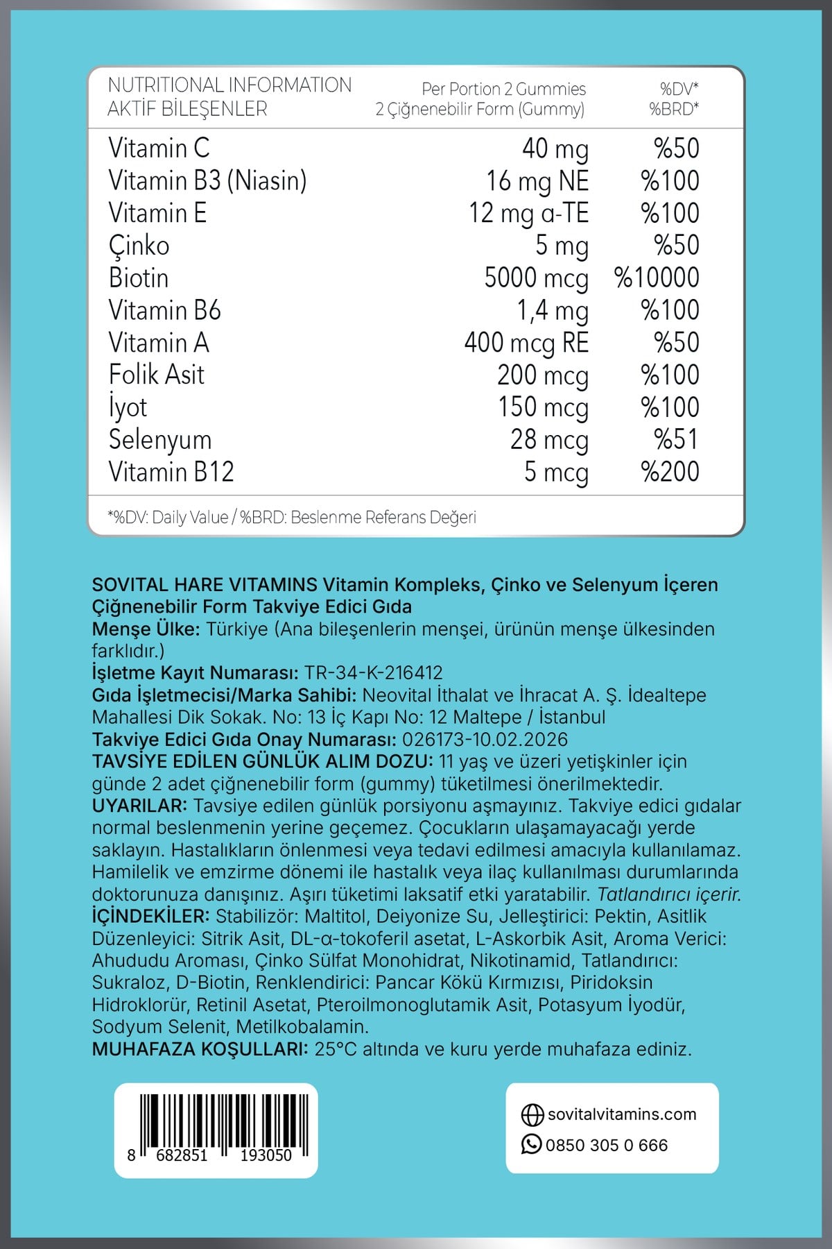 SovıtalSovital Hair Vitamins Vegan Gummy Saç Vitamini 60 Gummies8682851193050