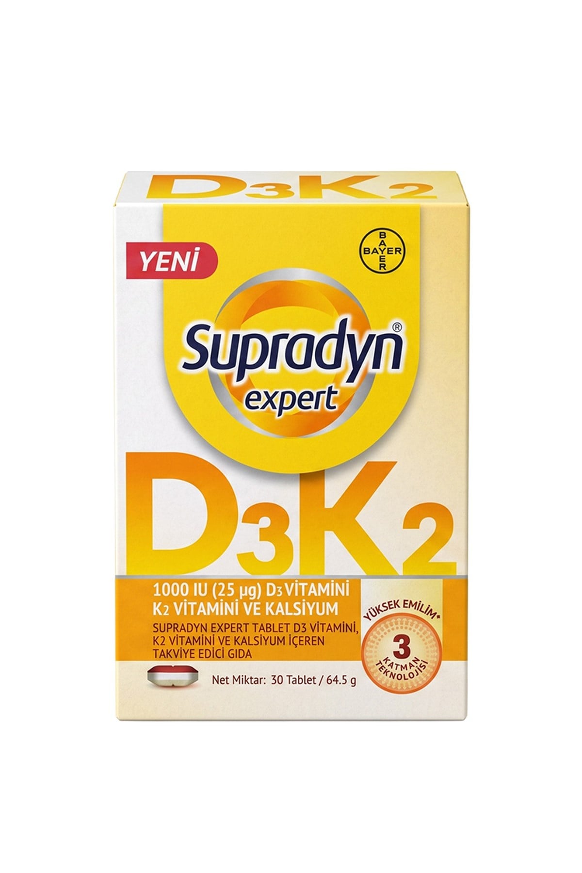 BAYERSupradyn Expert Tablet D3 Vitamini, K2 Vitamini ve Kalsiyum İçeren Takviye Edici Gıda 30 Tablet8699546015771