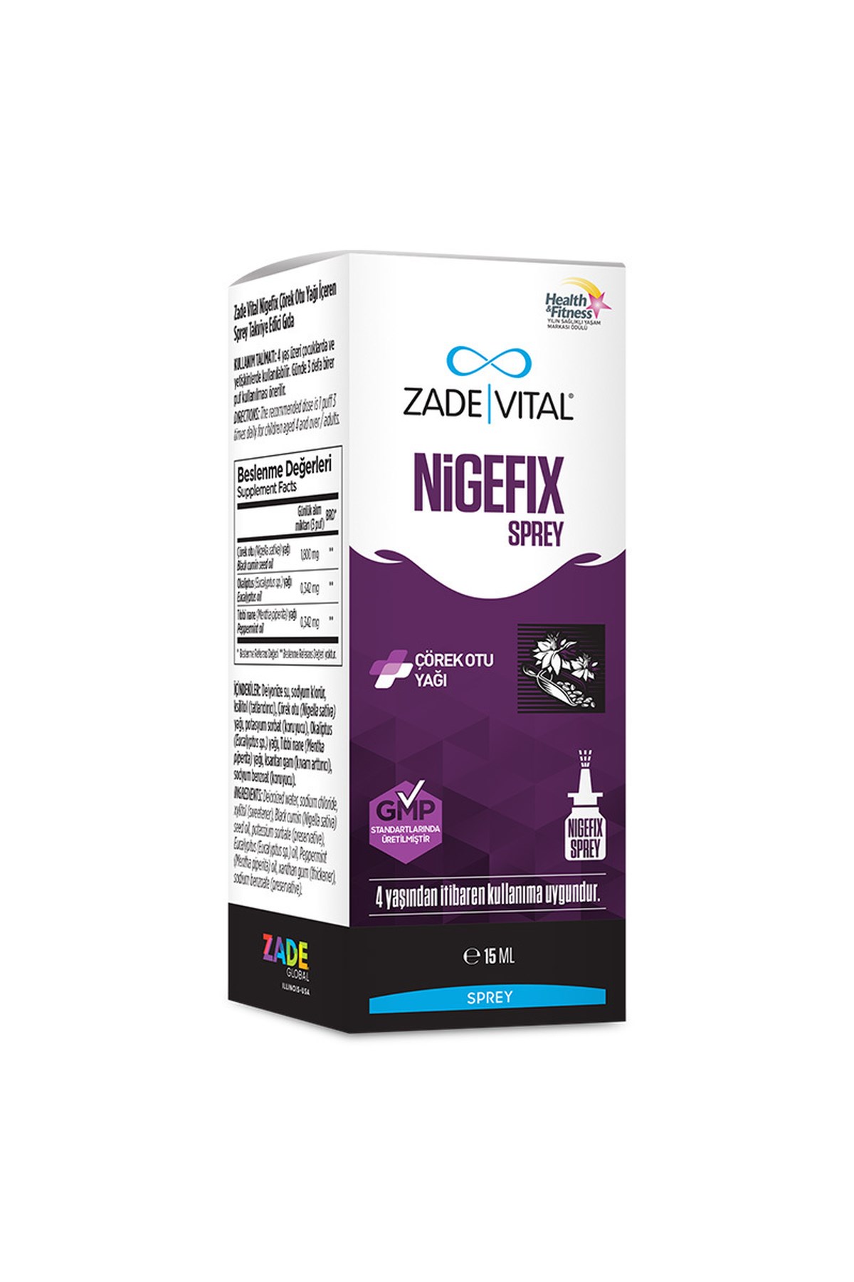 Zade VıtalZade Vital Nigefix Çörek Otu Yağı İçeren Sprey Takviye Edici Gıda 15 ml8690712028069