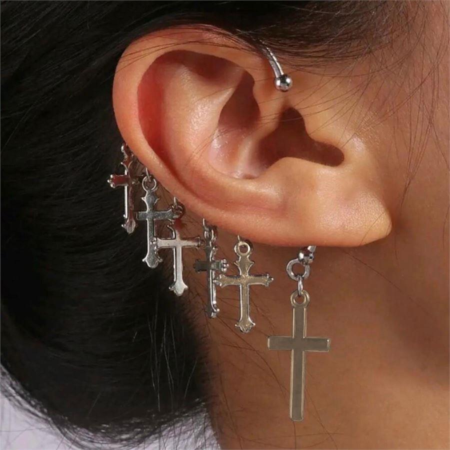 6'lı Haç Motifli Tekli Küpe