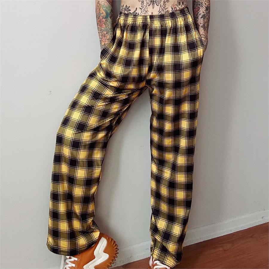 Anime Harajuku Street Sarı Siyah Ekoseli Rahat (Unisex) Pantolon