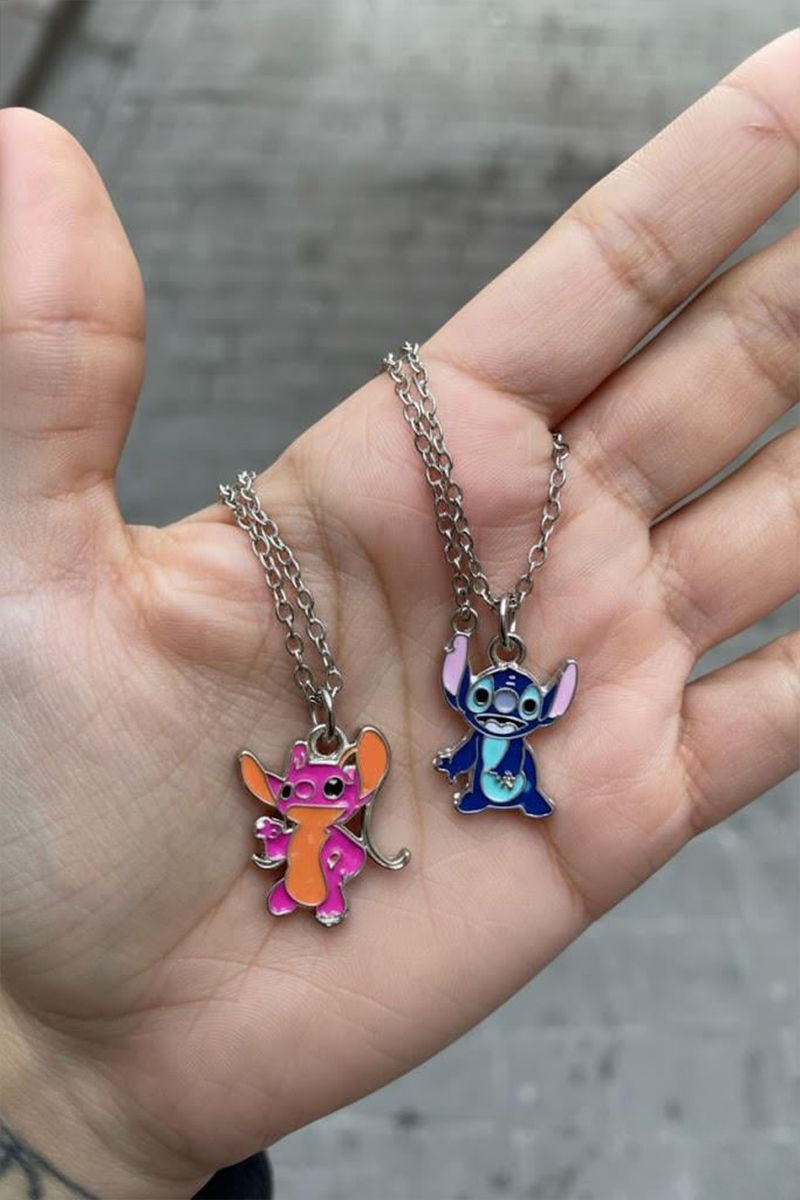 Anime Stitch Angel Couple Silver Kolye