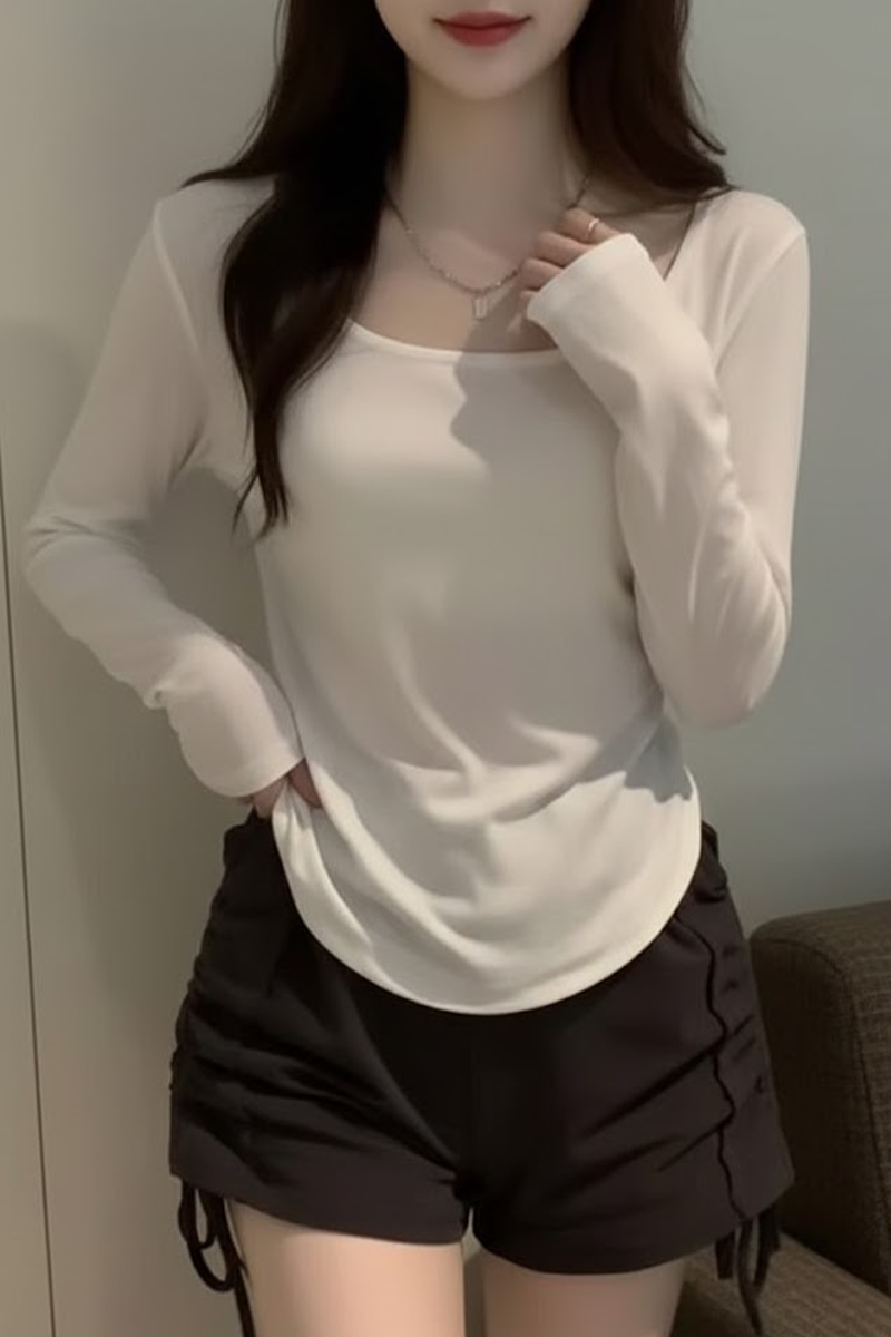 Beyaz Basic Uzun Kollu Crop