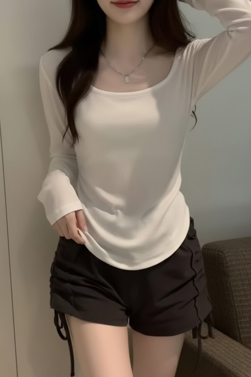 Beyaz Basic Uzun Kollu Crop