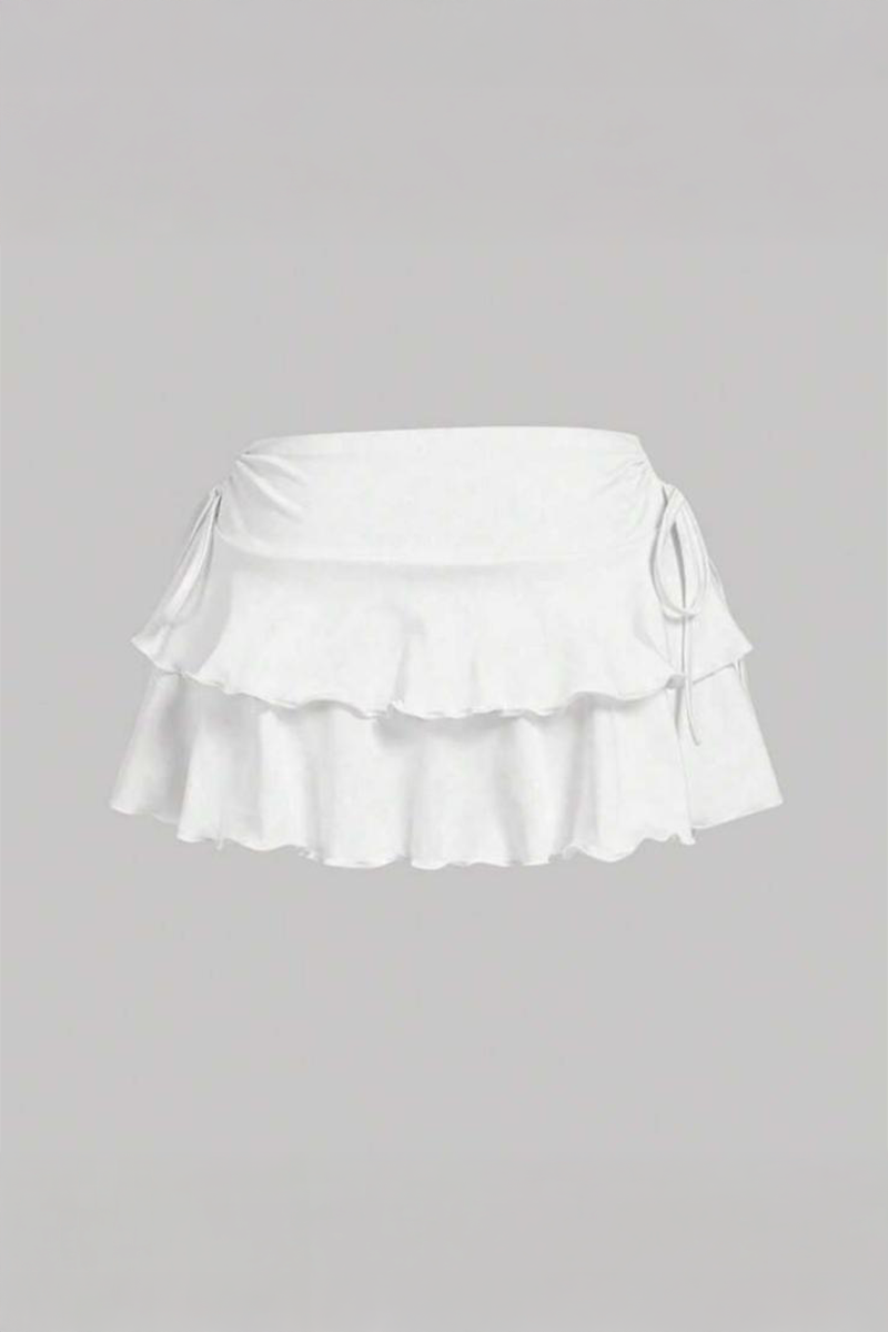 Beyaz Büzgülü Skort Şortlu Y2K Etek