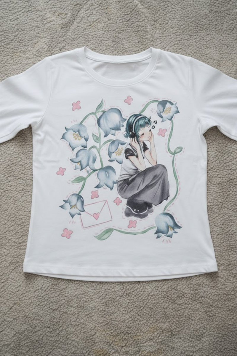 Beyaz Girl İn Flowers Gotik Y2K Uzun Kollu Crop 